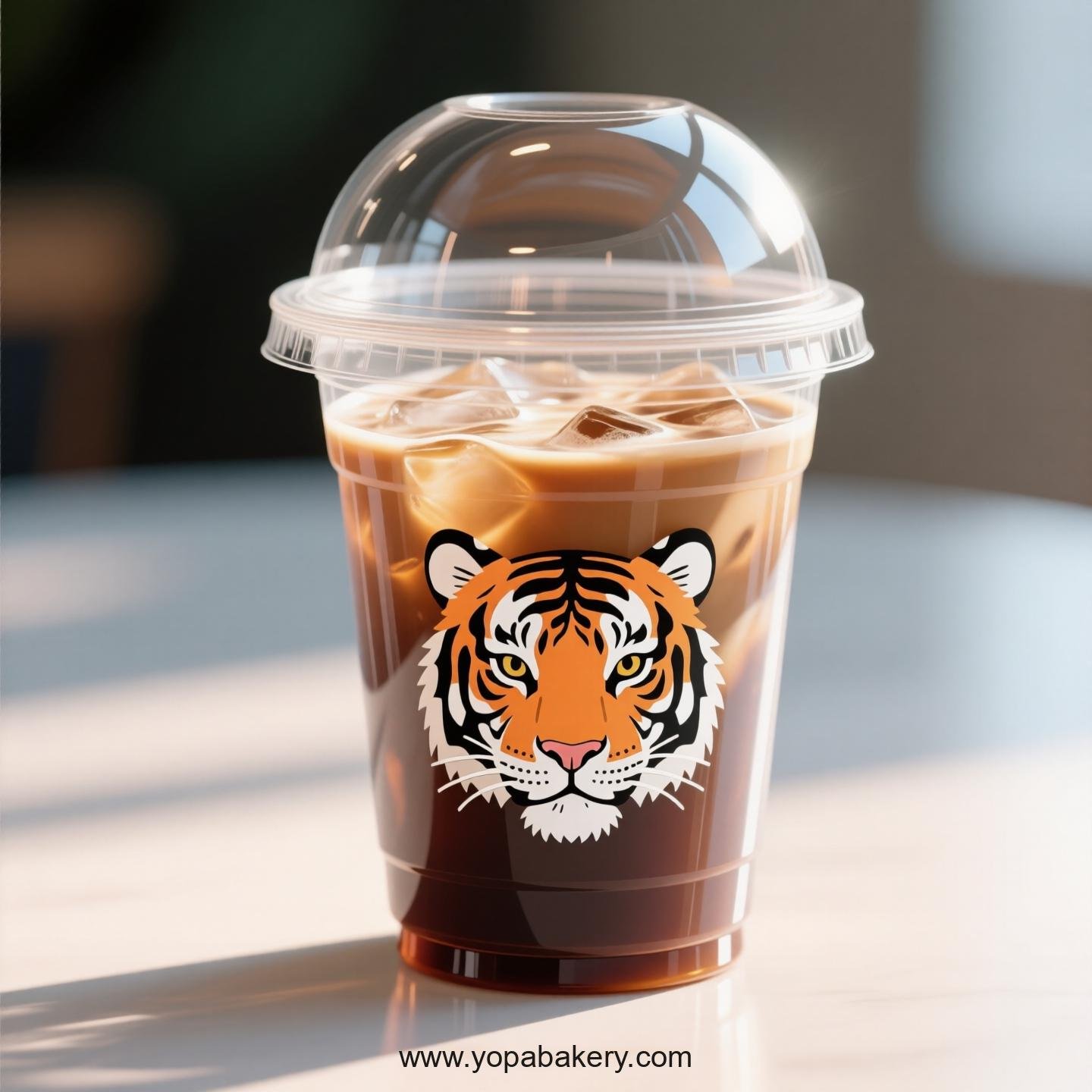 Tiger Themed Clear Plastic Cups - Disposable PP & PET Coffee Cups with Lids
