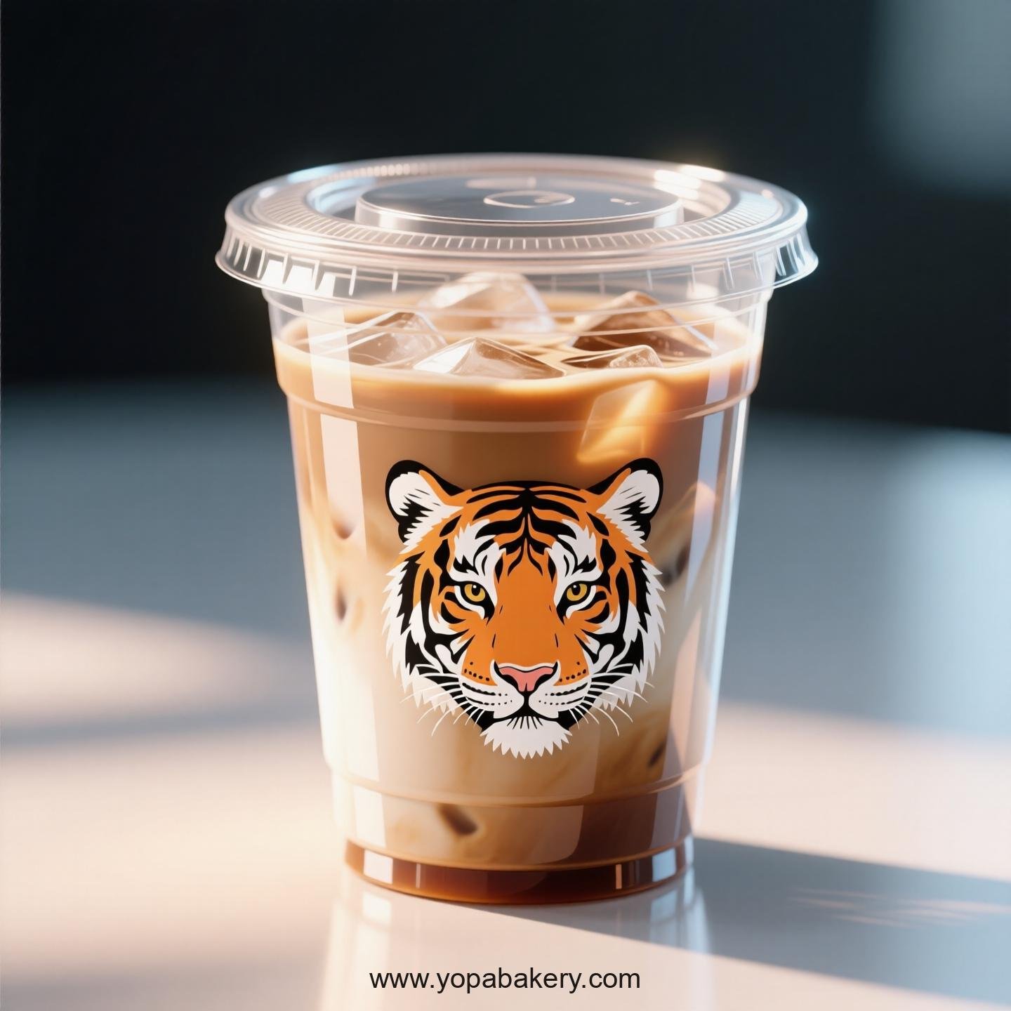 Tiger Themed Clear Plastic Cups - Disposable PP & PET Coffee Cups with Lids