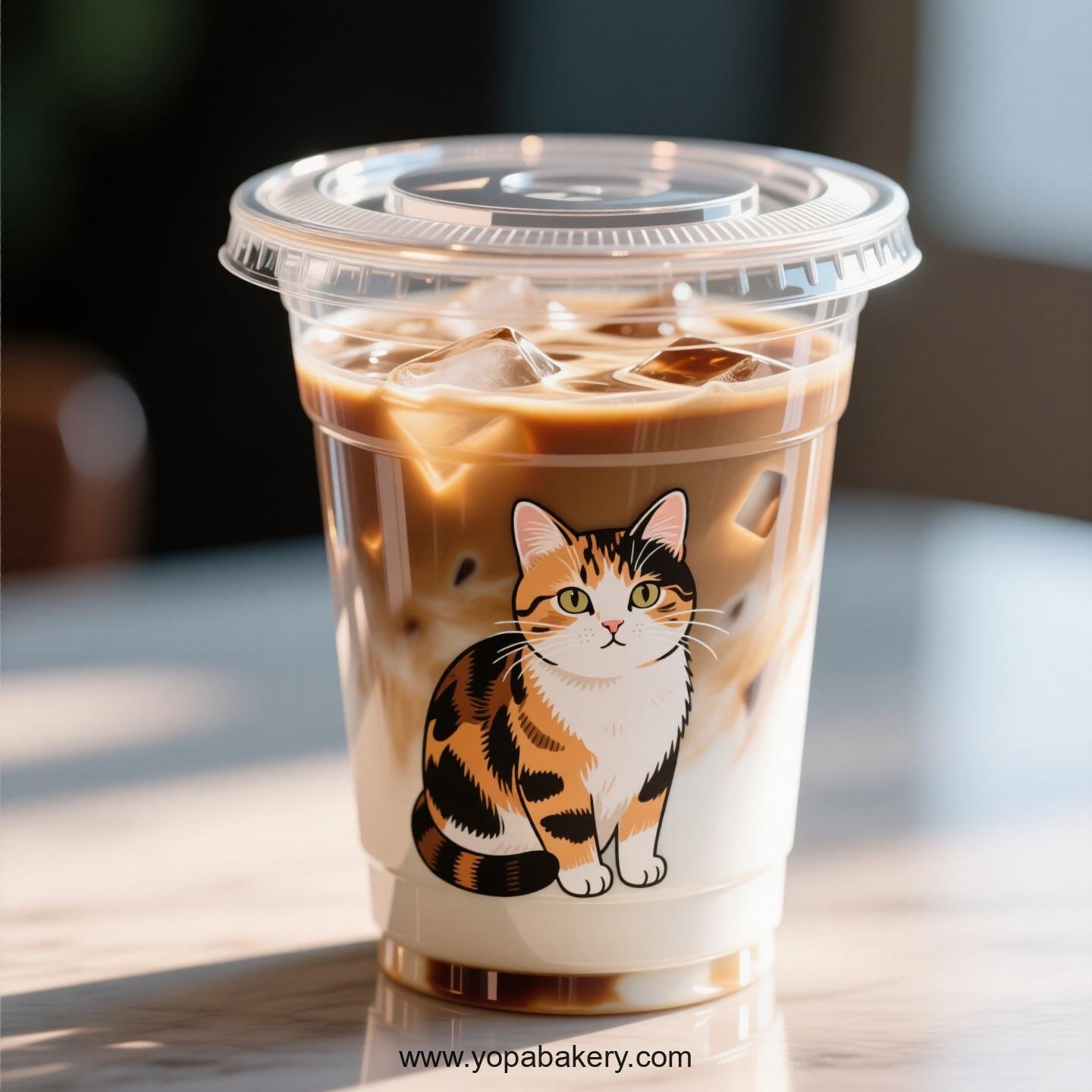 Tortoiseshell cat Themed Clear Plastic Cups - Disposable PP & PET Coffee Cups with Lids