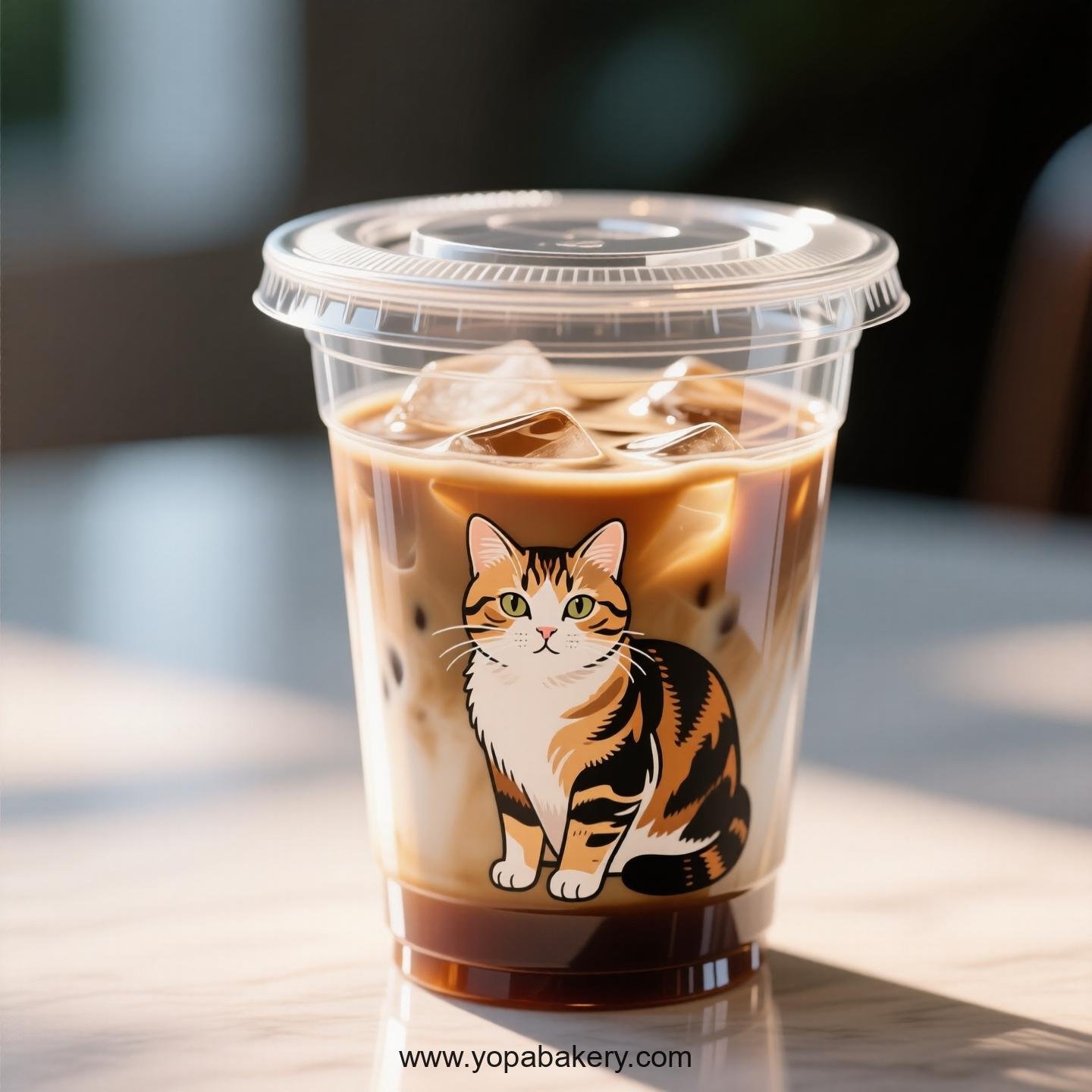 Tortoiseshell cat Themed Clear Plastic Cups - Disposable PP & PET Coffee Cups with Lids