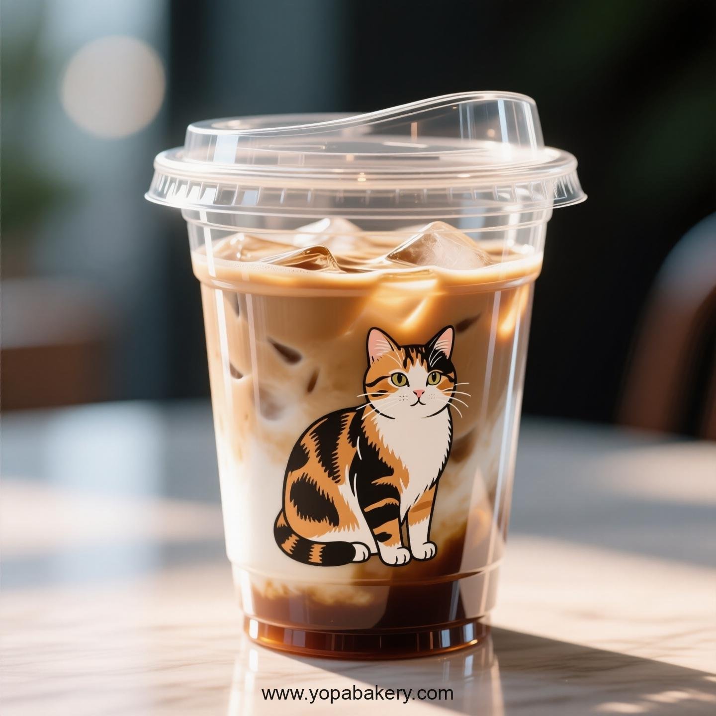 Tortoiseshell cat Themed Clear Plastic Cups - Disposable PP & PET Coffee Cups with Lids