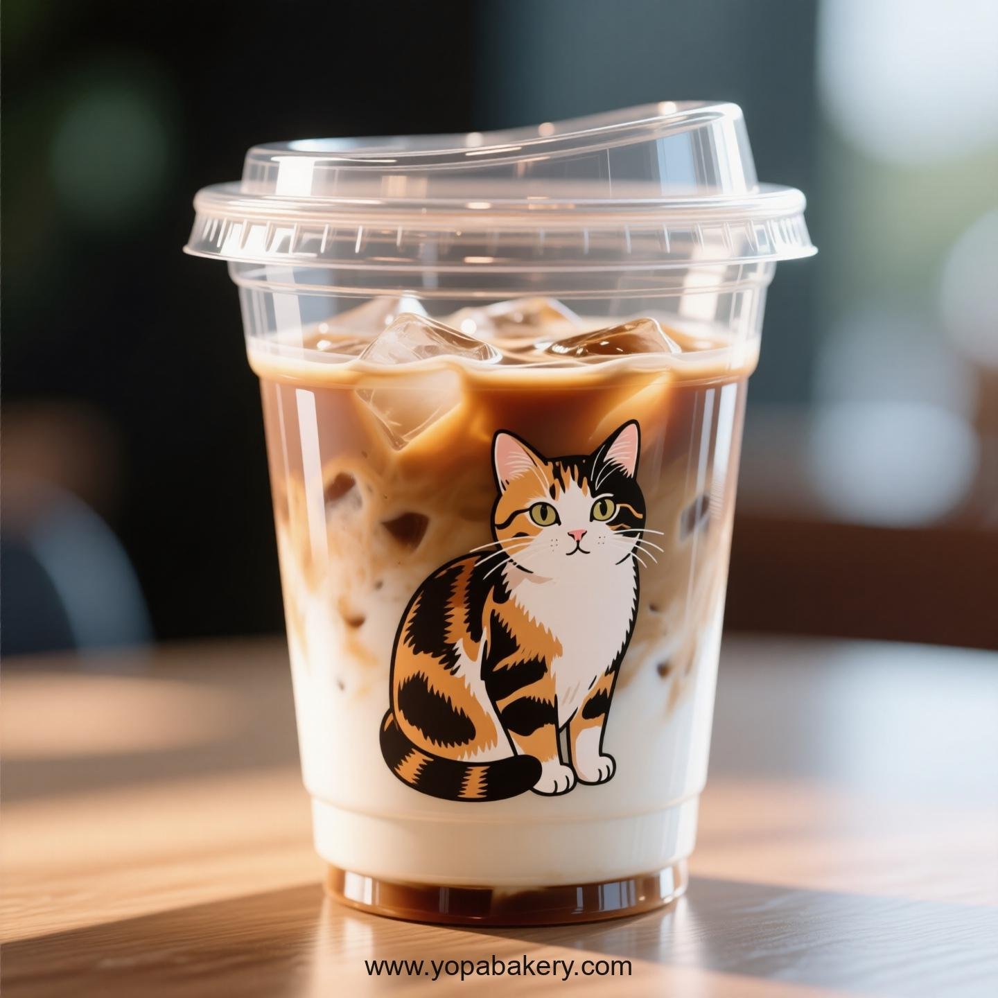 Tortoiseshell cat Themed Clear Plastic Cups - Disposable PP & PET Coffee Cups with Lids
