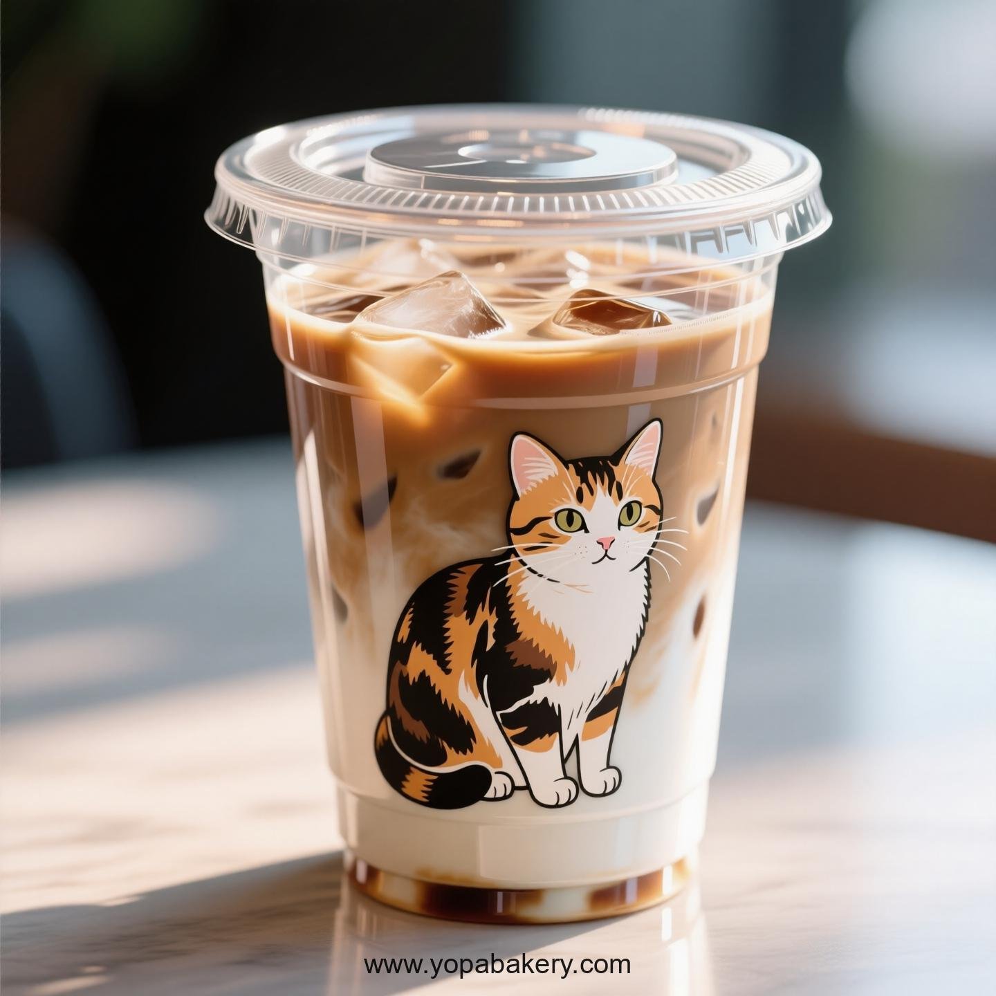 Tortoiseshell cat Themed Clear Plastic Cups - Disposable PP & PET Coffee Cups with Lids