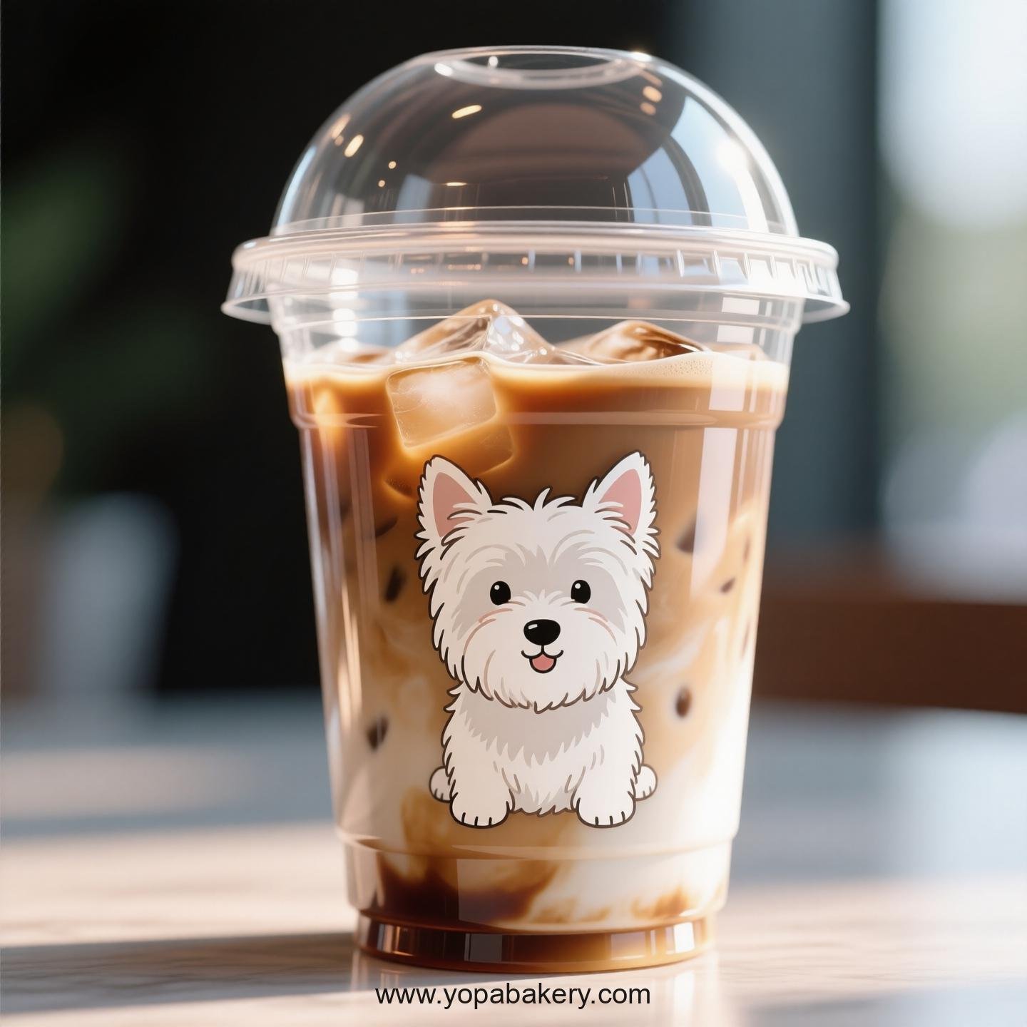 West Highland White Terrier Themed Clear Plastic Cups - Disposable PP & PET Coffee Cups with Lids