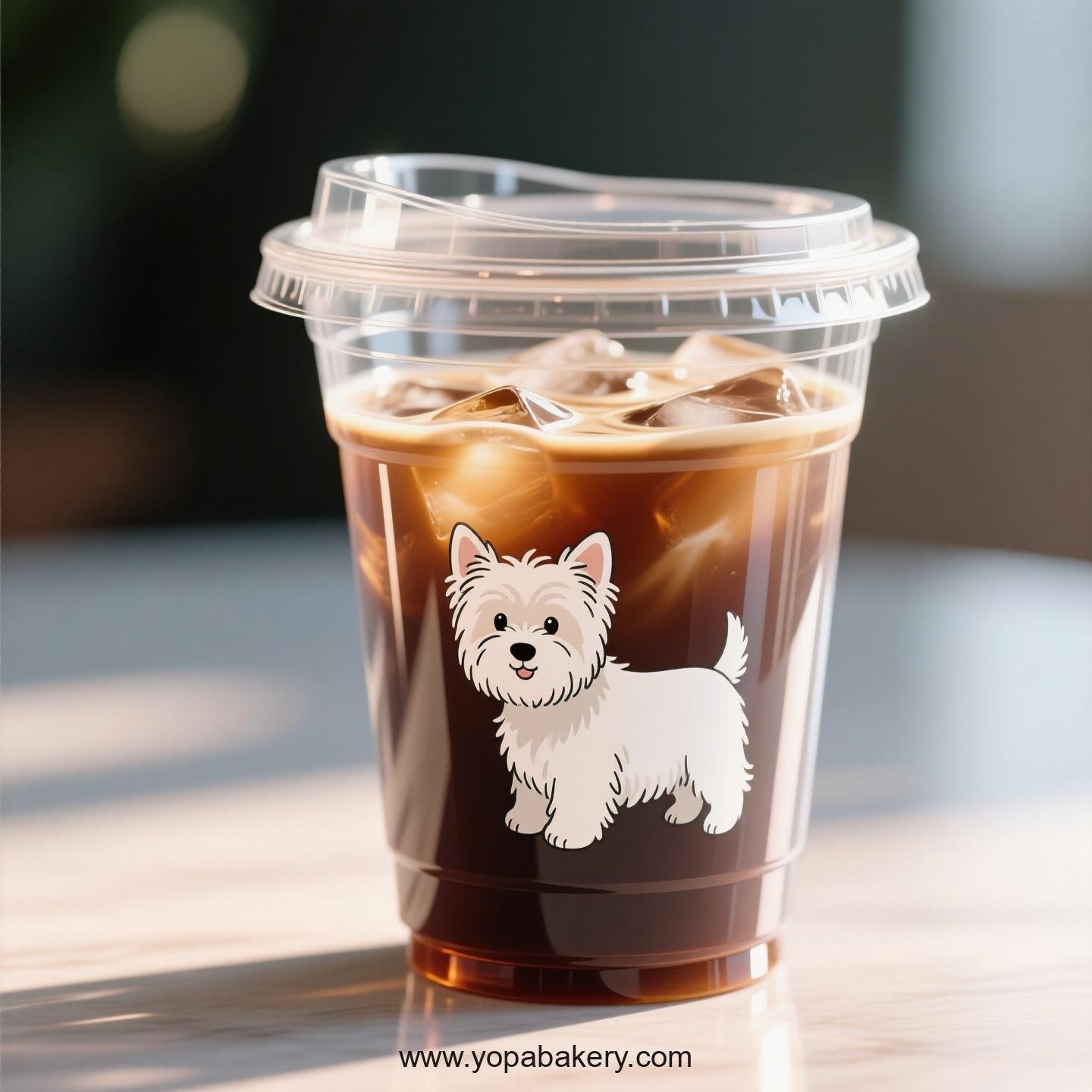 West Highland White Terrier Themed Clear Plastic Cups - Disposable PP & PET Coffee Cups with Lids