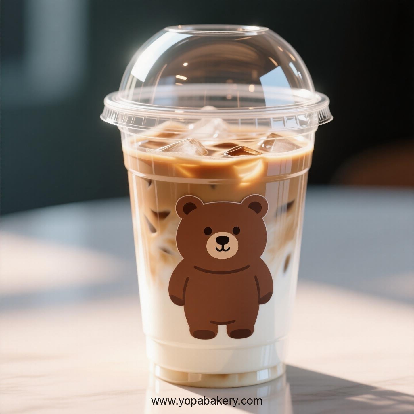 Brown Bear Themed Clear Plastic Cups - Disposable PP & PET Coffee Cups with Lids