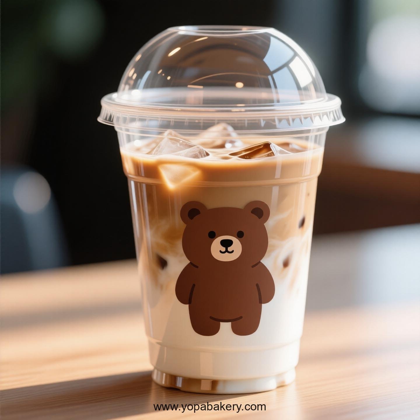 Brown Bear Themed Clear Plastic Cups - Disposable PP & PET Coffee Cups with Lids