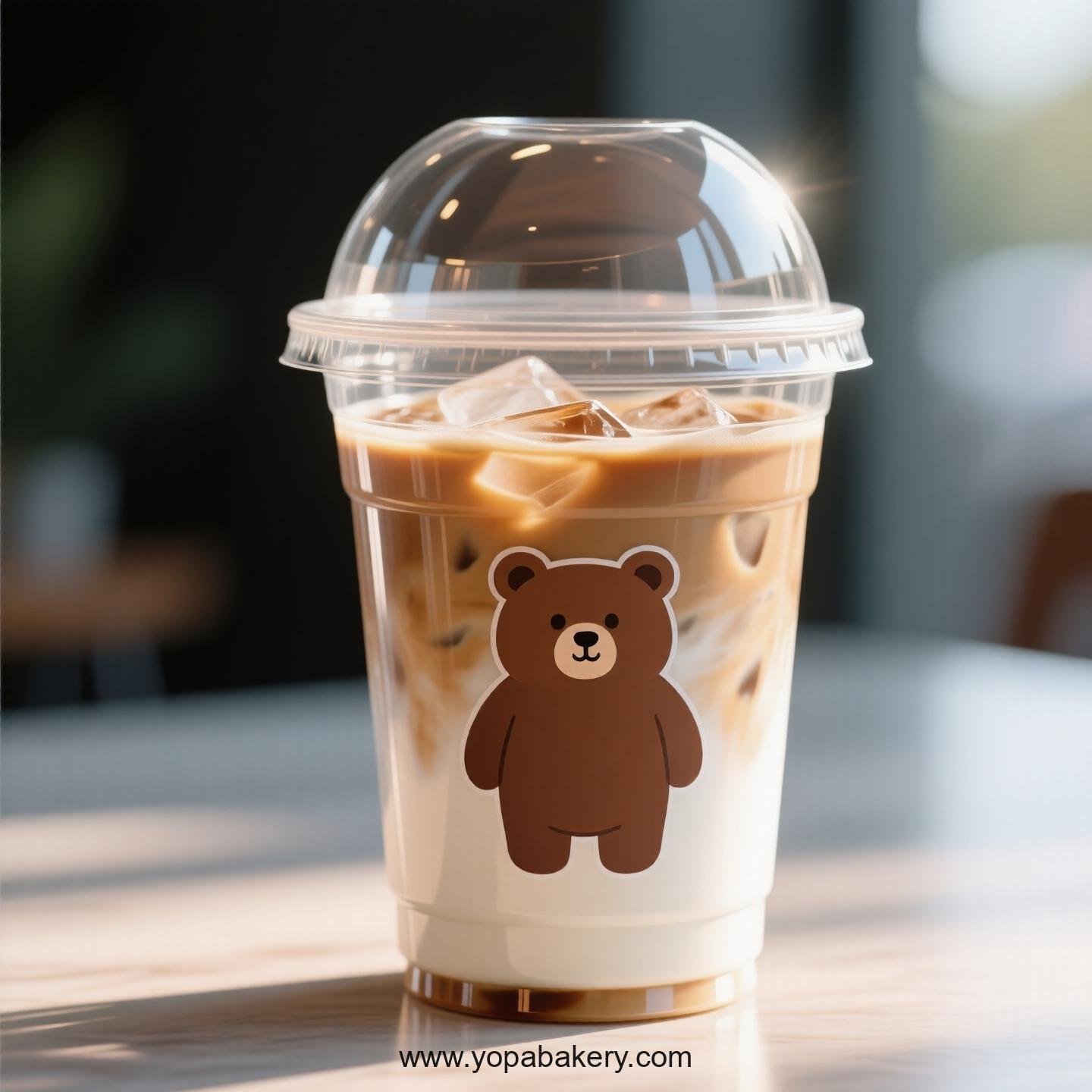 Brown Bear Themed Clear Plastic Cups - Disposable PP & PET Coffee Cups with Lids