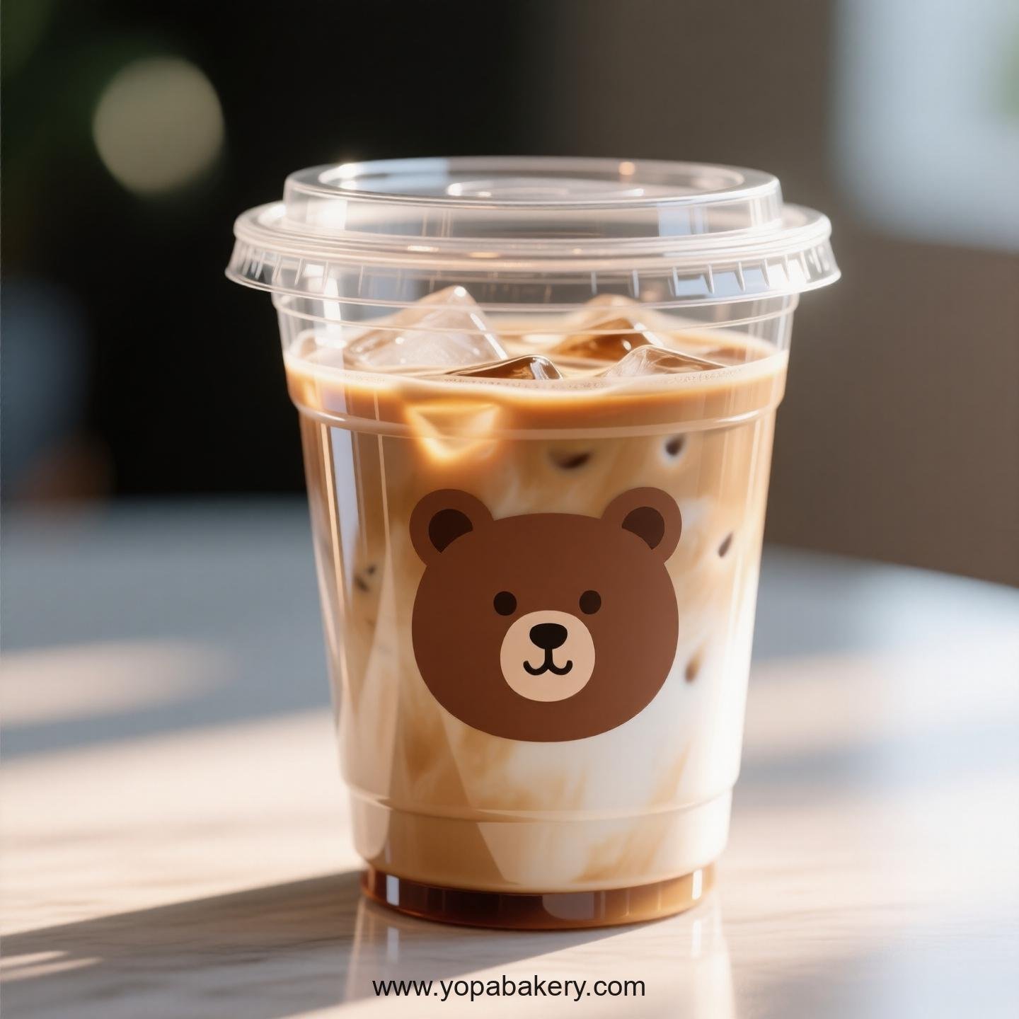 Brown Bear Themed Clear Plastic Cups - Disposable PP & PET Coffee Cups with Lids