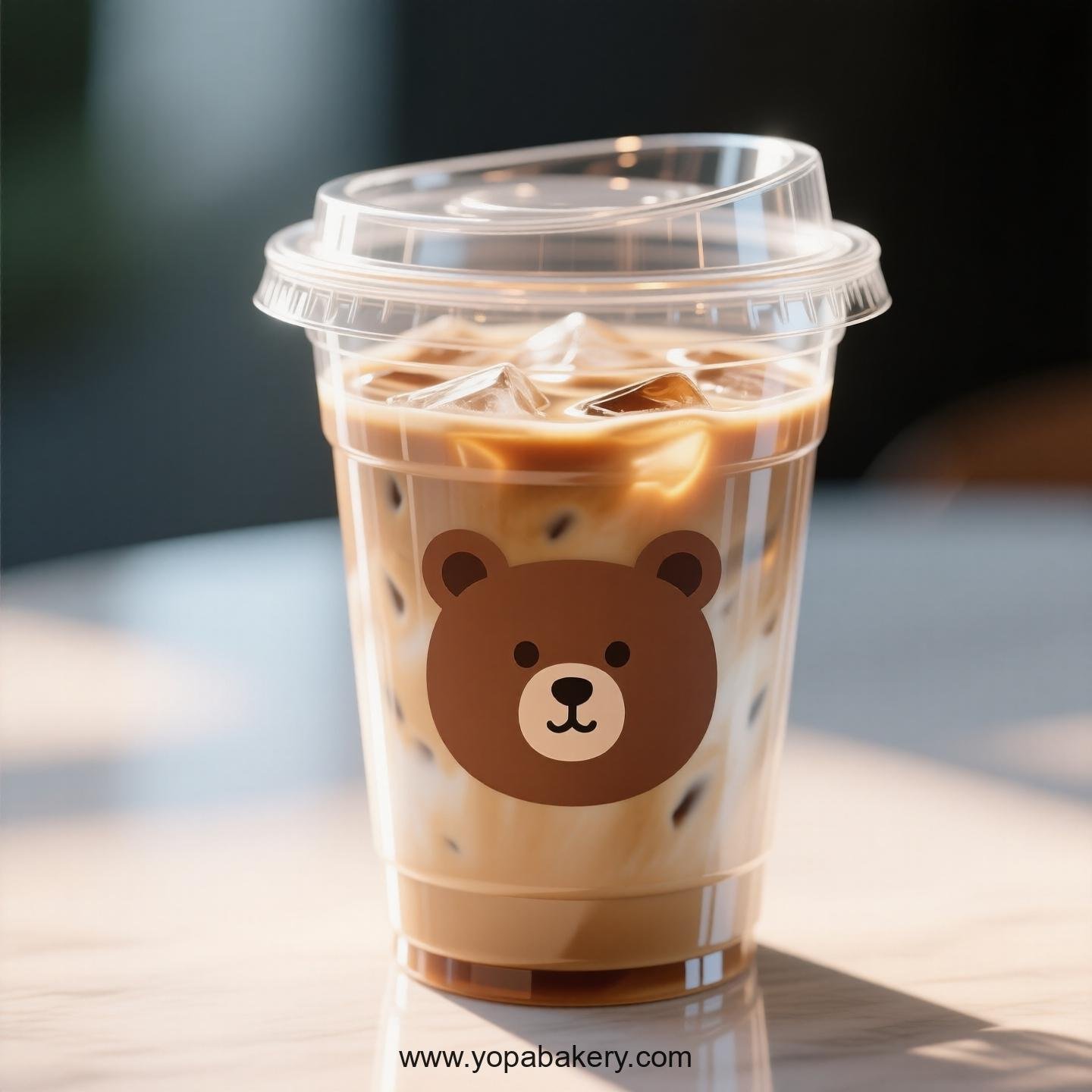 Brown Bear Themed Clear Plastic Cups - Disposable PP & PET Coffee Cups with Lids