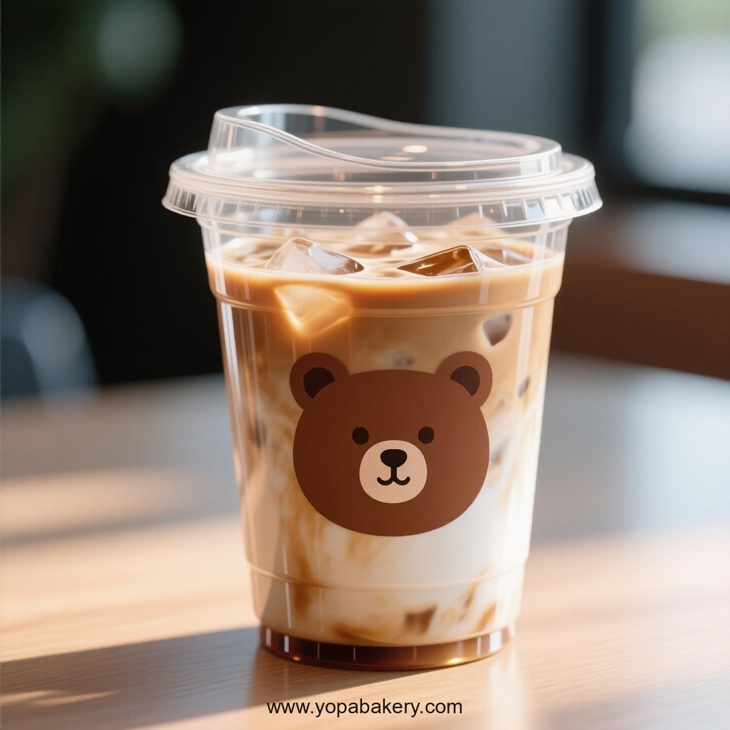 Brown Bear Themed Clear Plastic Cups - Disposable PP & PET Coffee Cups with Lids