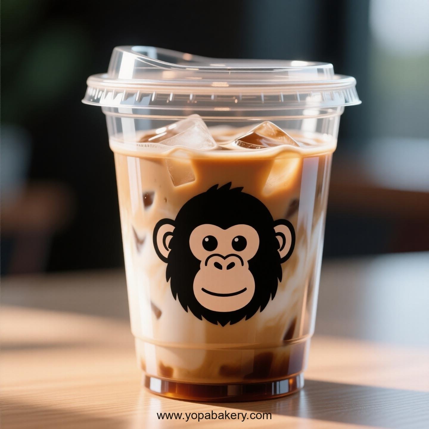 Chimpanzee Themed Clear Plastic Cups - Disposable PP & PET Coffee Cups with Lids