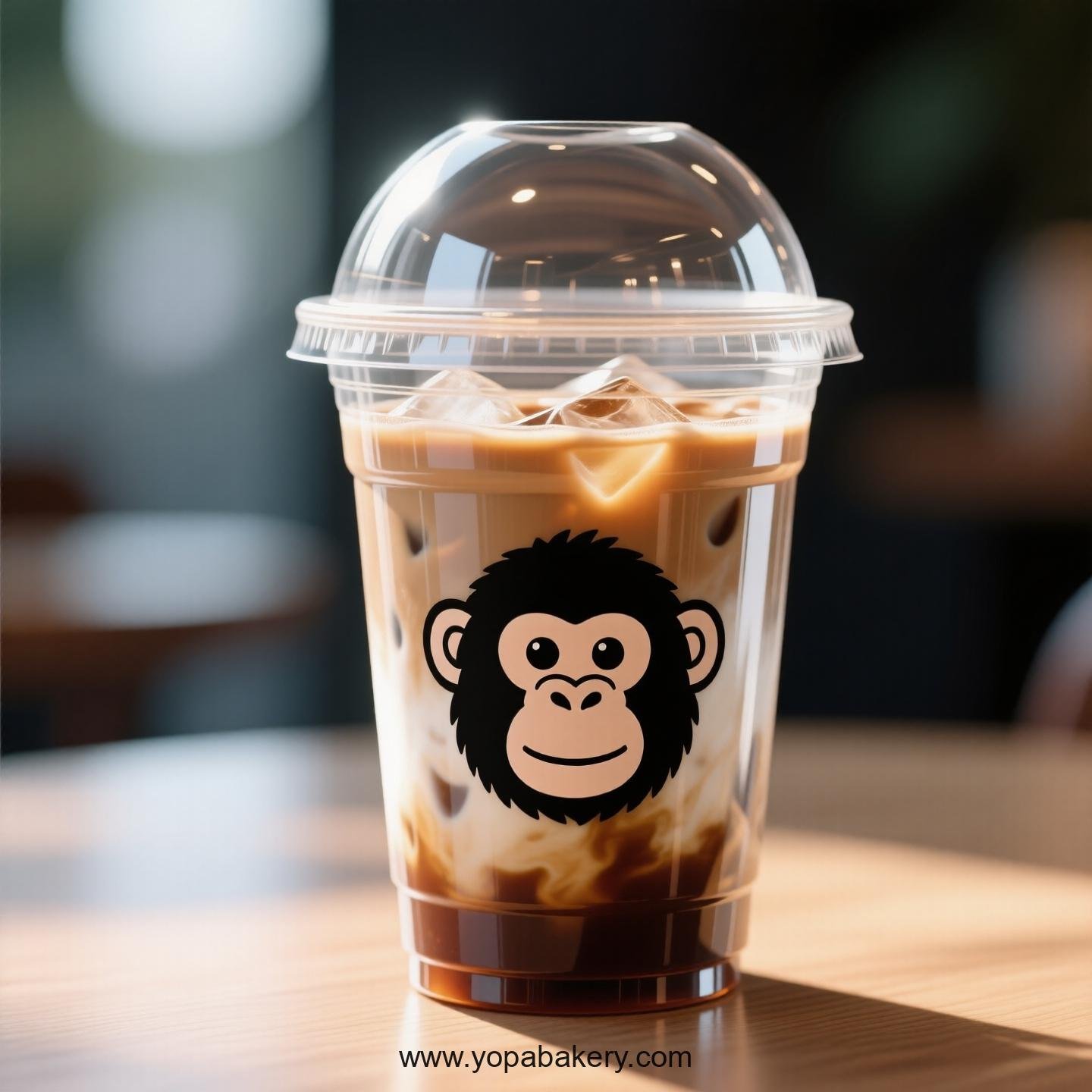 Chimpanzee Themed Clear Plastic Cups - Disposable PP & PET Coffee Cups with Lids