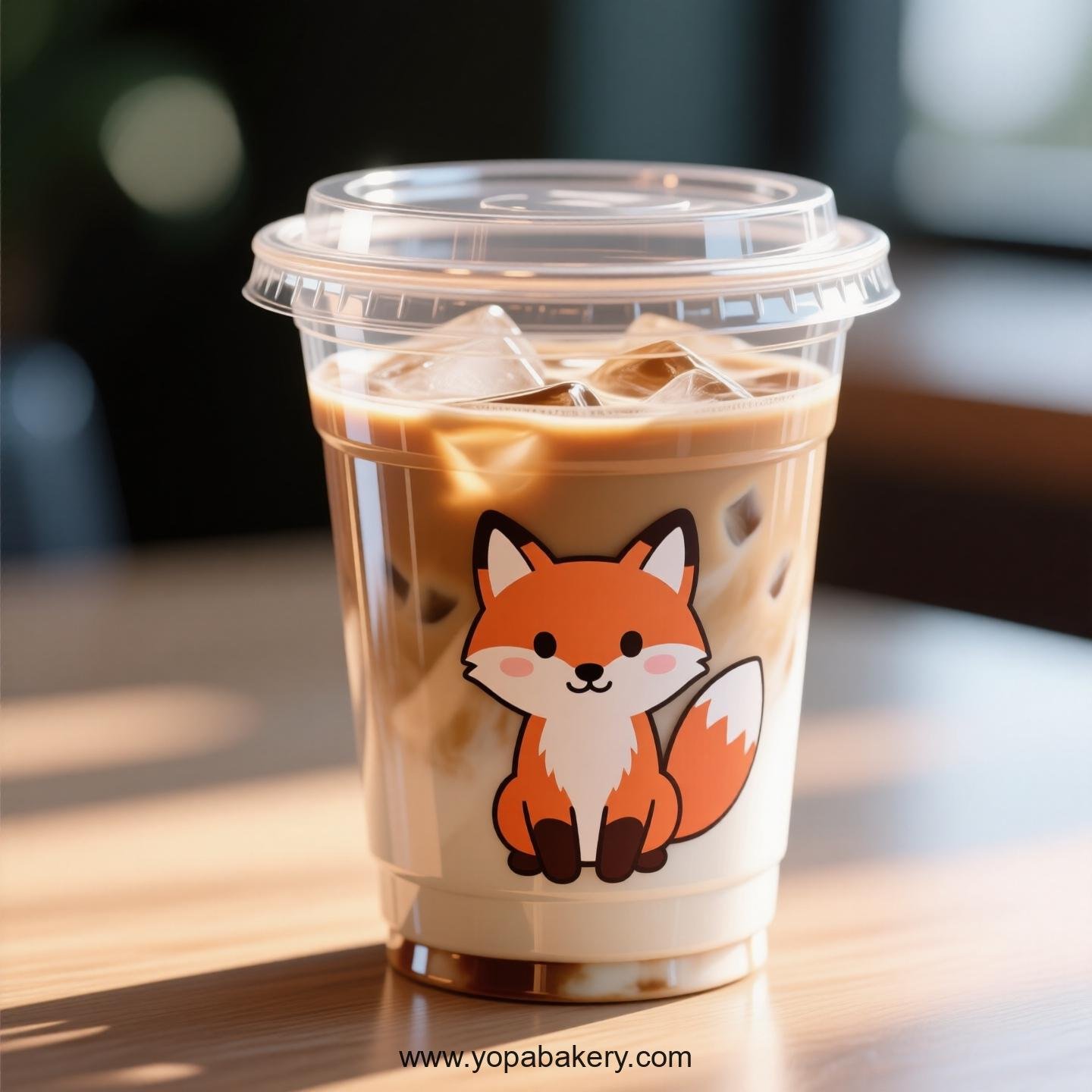 Fox Themed Clear Plastic Cups - Disposable PP & PET Coffee Cups with Lids