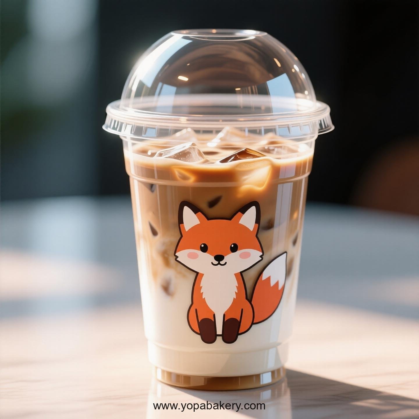 Fox Themed Clear Plastic Cups - Disposable PP & PET Coffee Cups with Lids