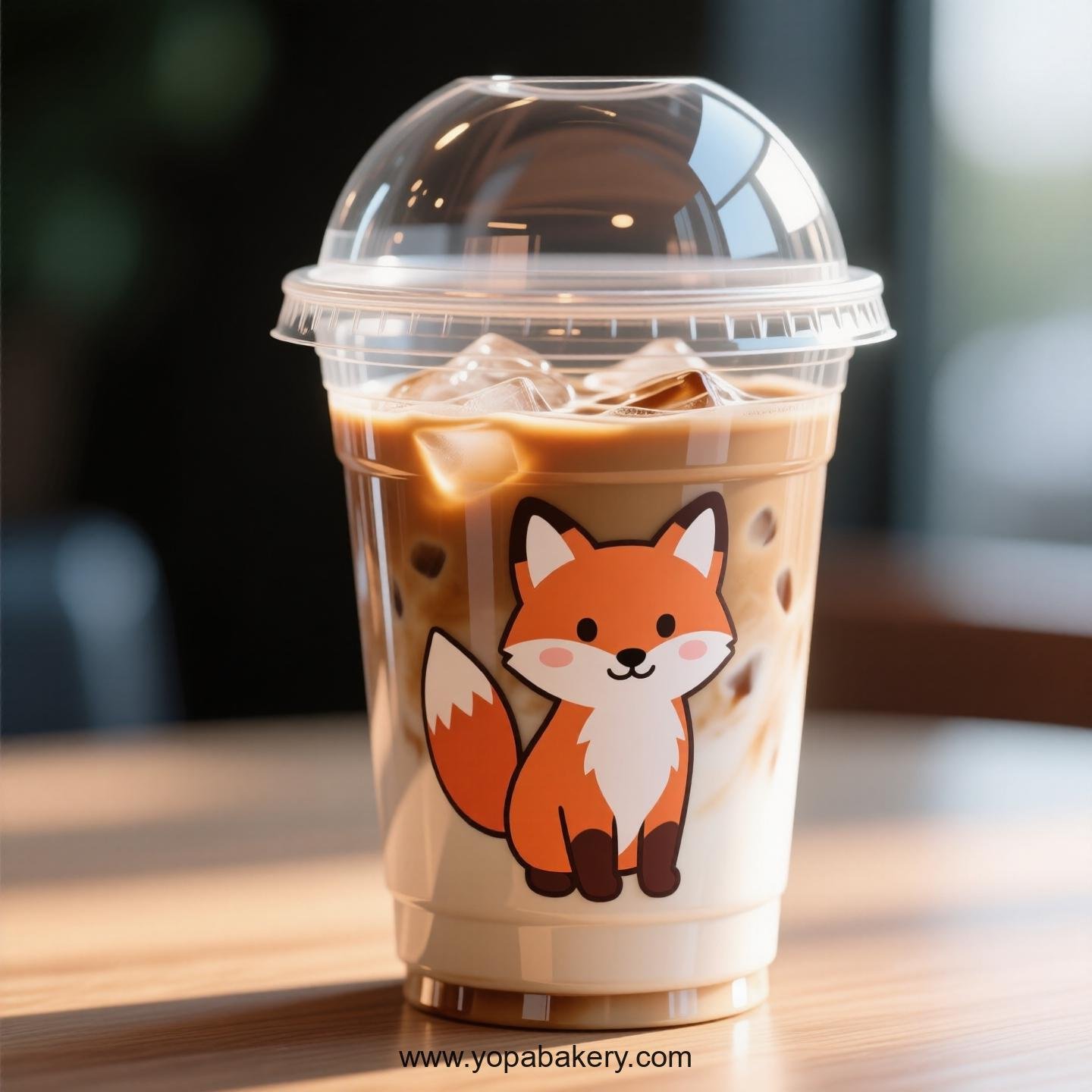 Fox Themed Clear Plastic Cups - Disposable PP & PET Coffee Cups with Lids