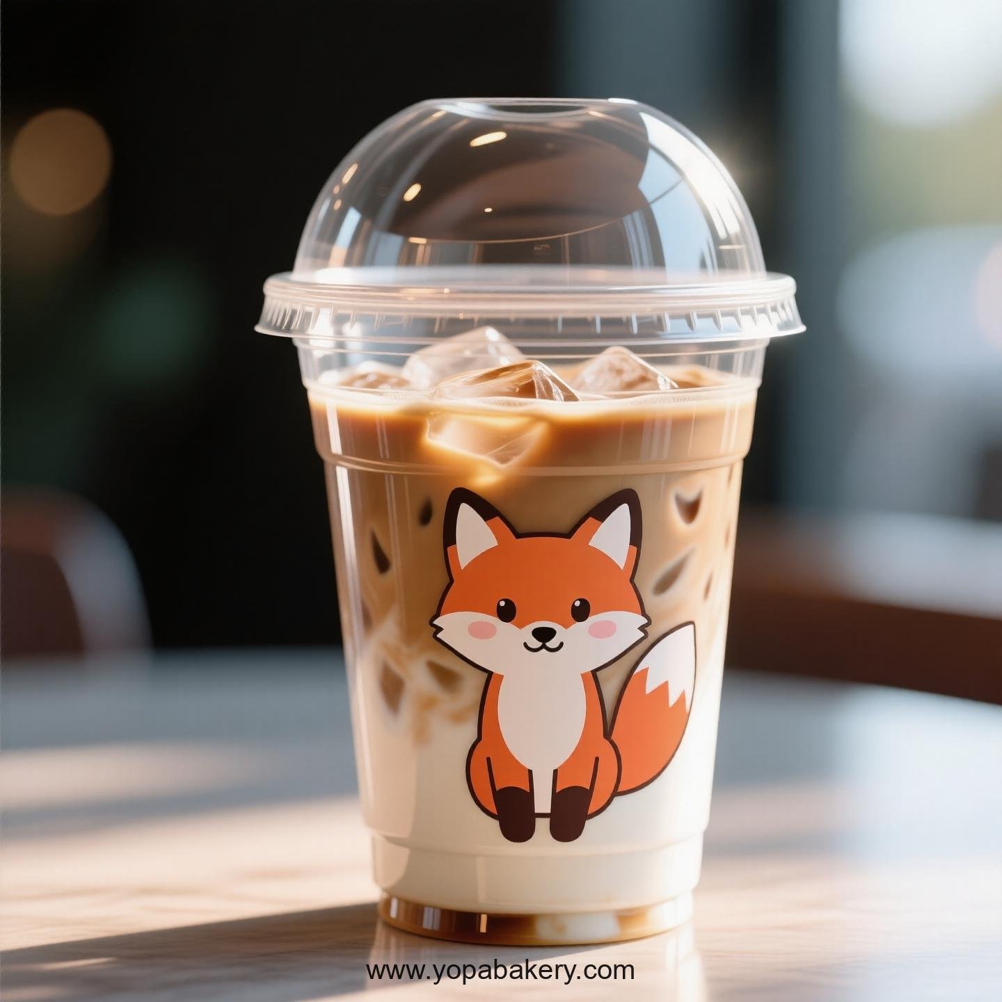 Fox Themed Clear Plastic Cups - Disposable PP & PET Coffee Cups with Lids