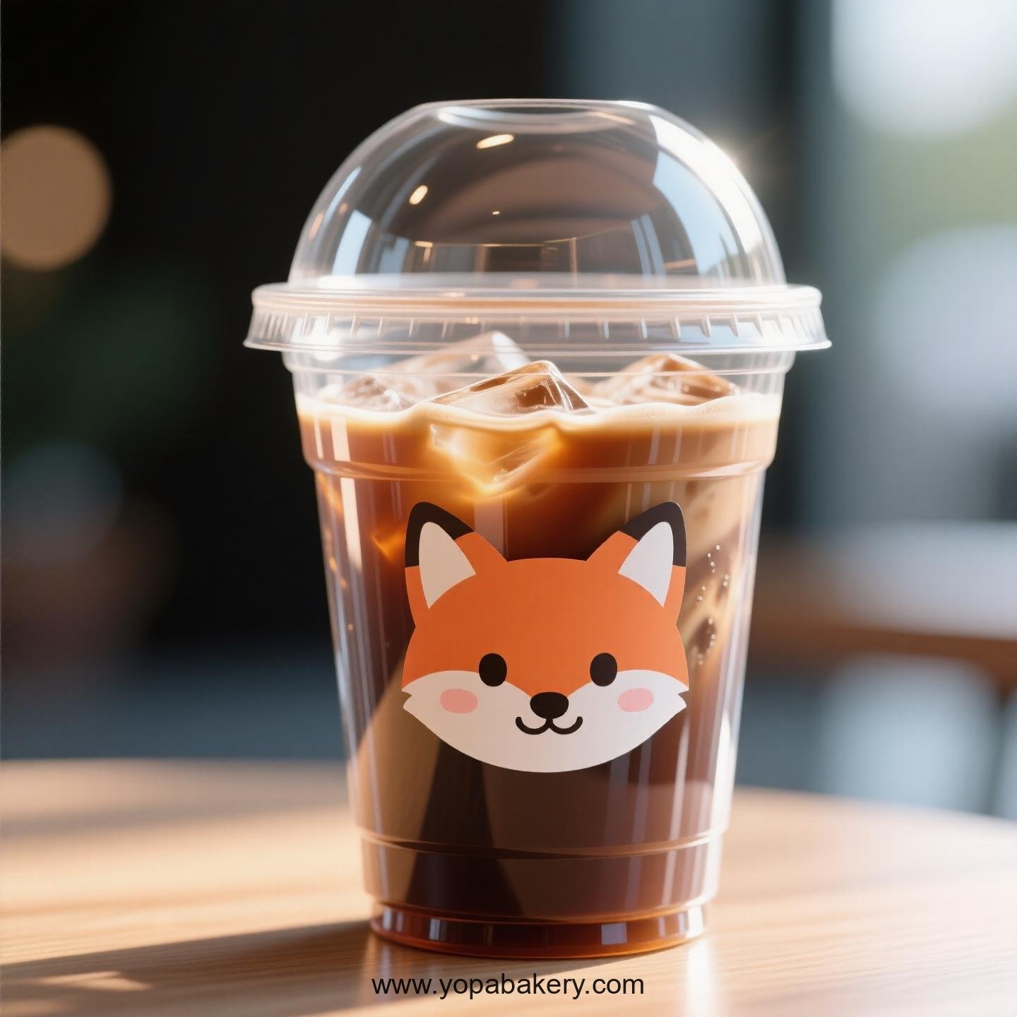 Fox Themed Clear Plastic Cups - Disposable PP & PET Coffee Cups with Lids