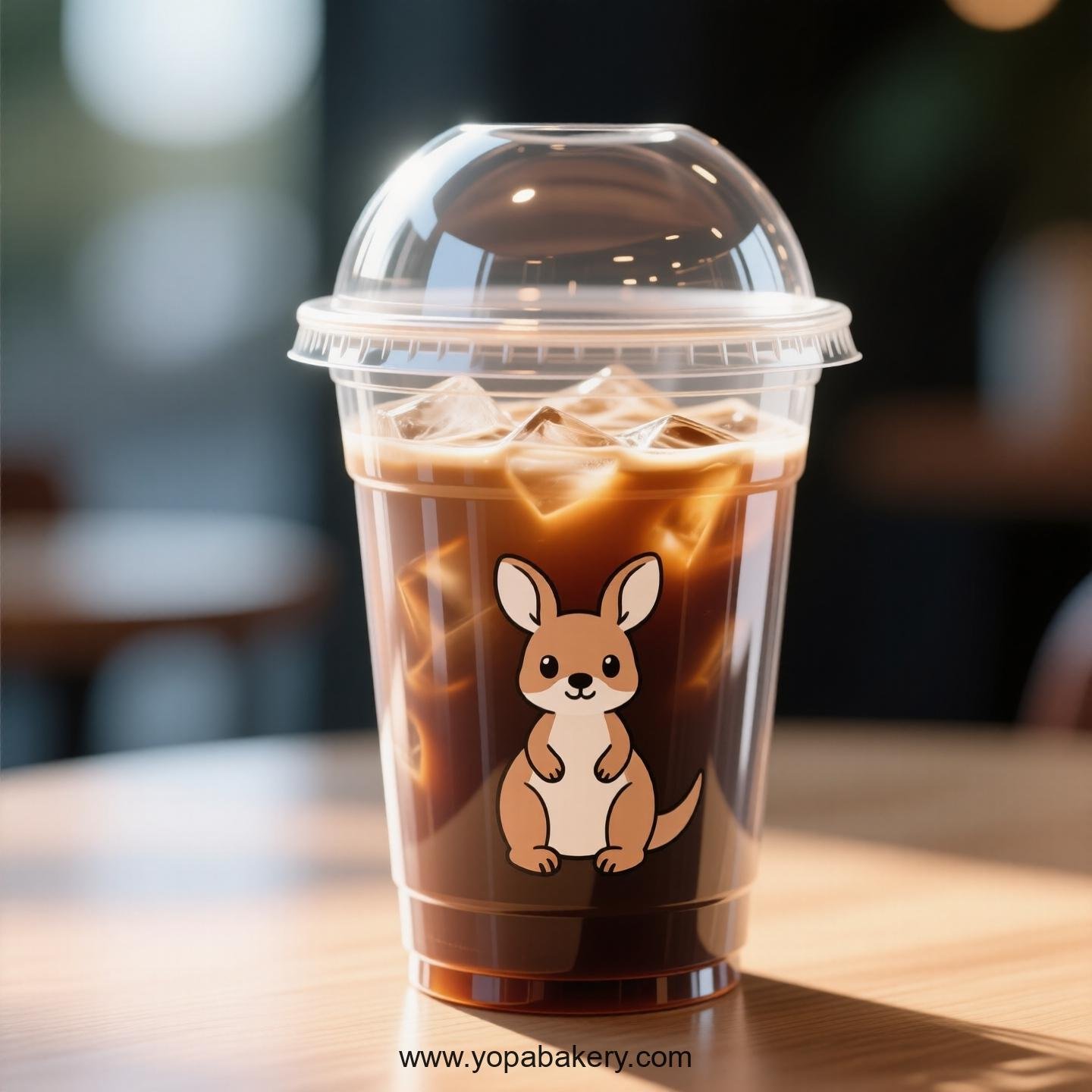 Kangaroo Themed Clear Plastic Cups - Disposable PP & PET Coffee Cups with Lids