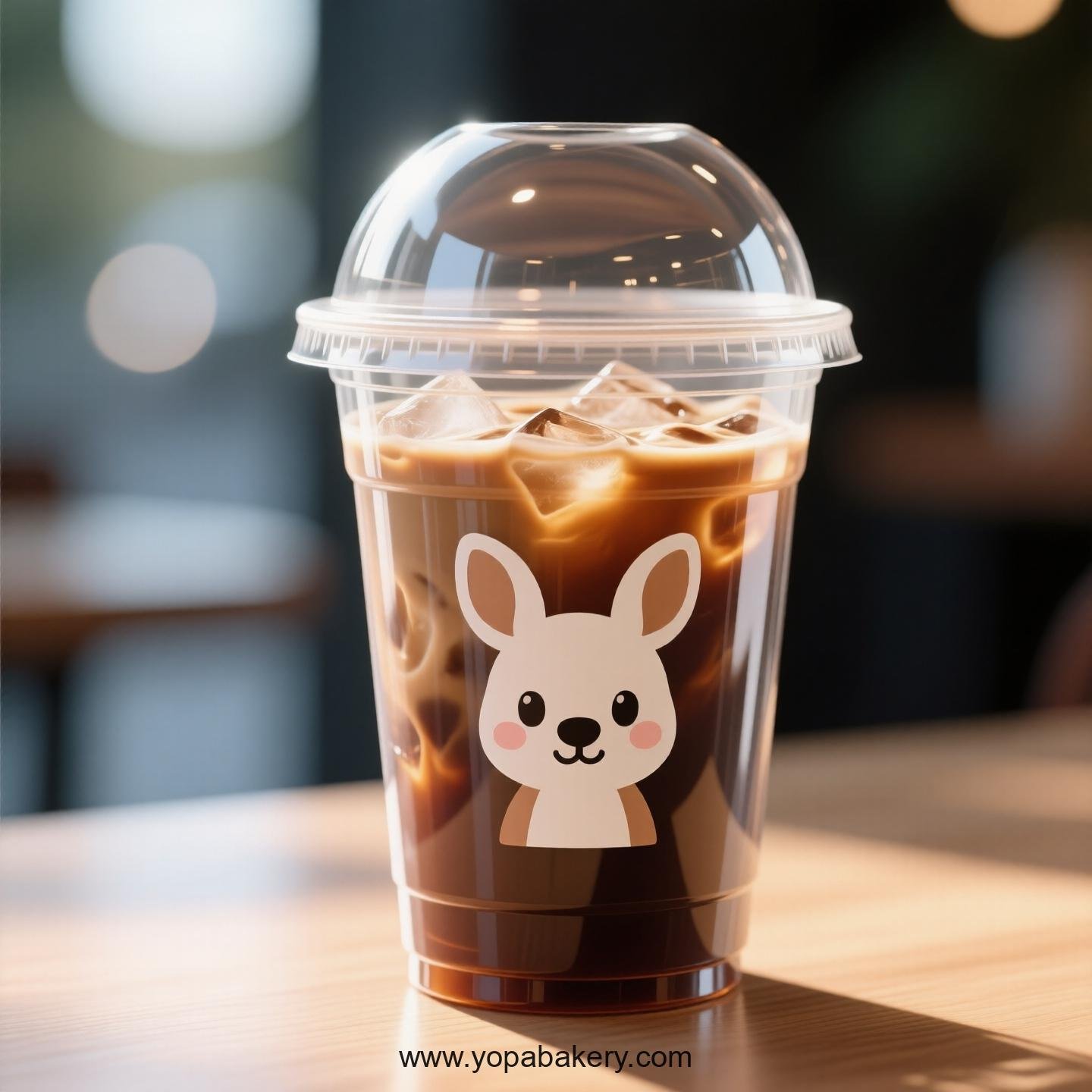 Kangaroo Themed Clear Plastic Cups - Disposable PP & PET Coffee Cups with Lids