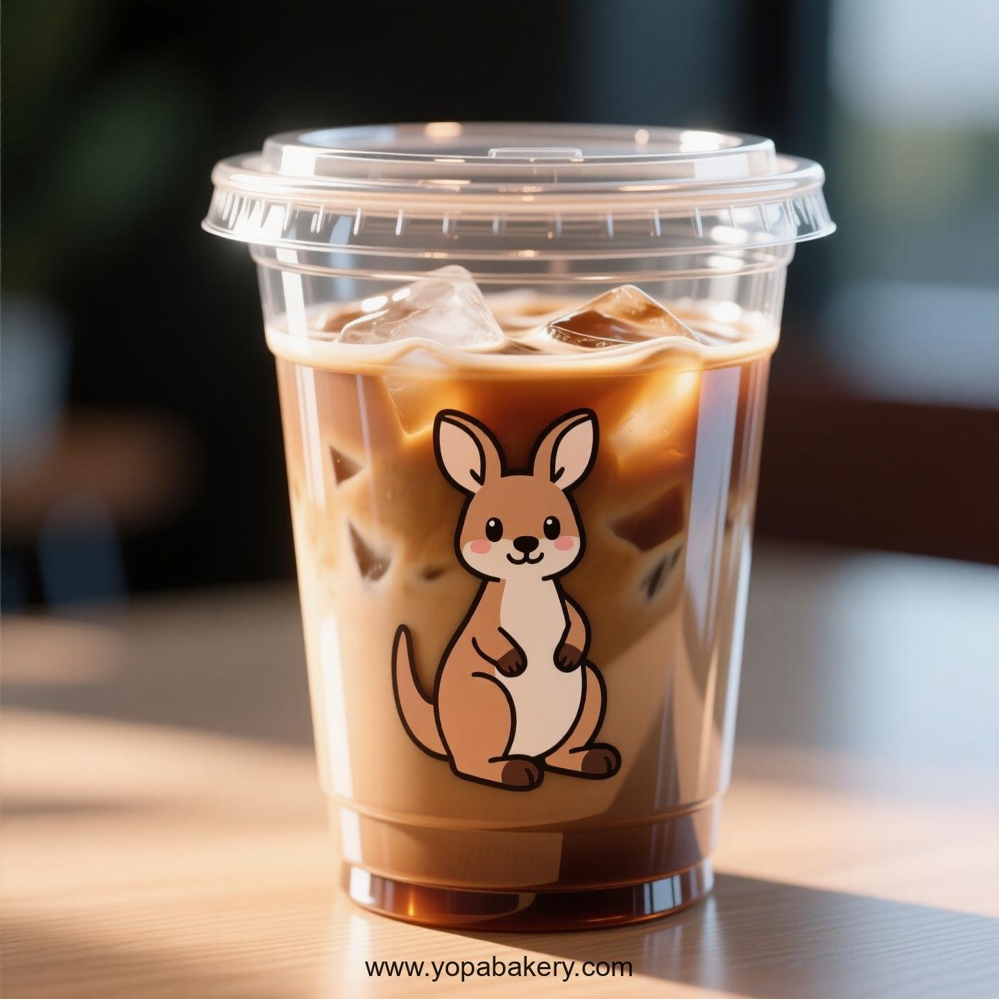 Kangaroo Themed Clear Plastic Cups - Disposable PP & PET Coffee Cups with Lids