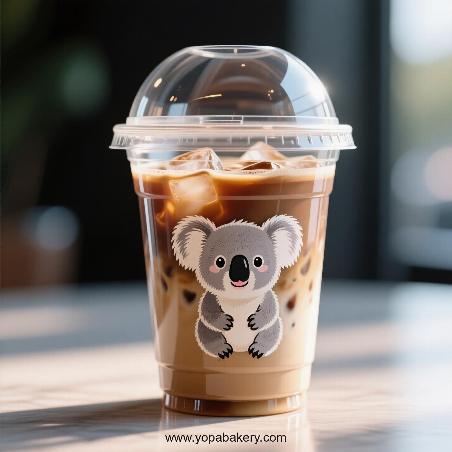 Koala Themed Clear Plastic Cups - Disposable PP & PET Coffee Cups with Lids