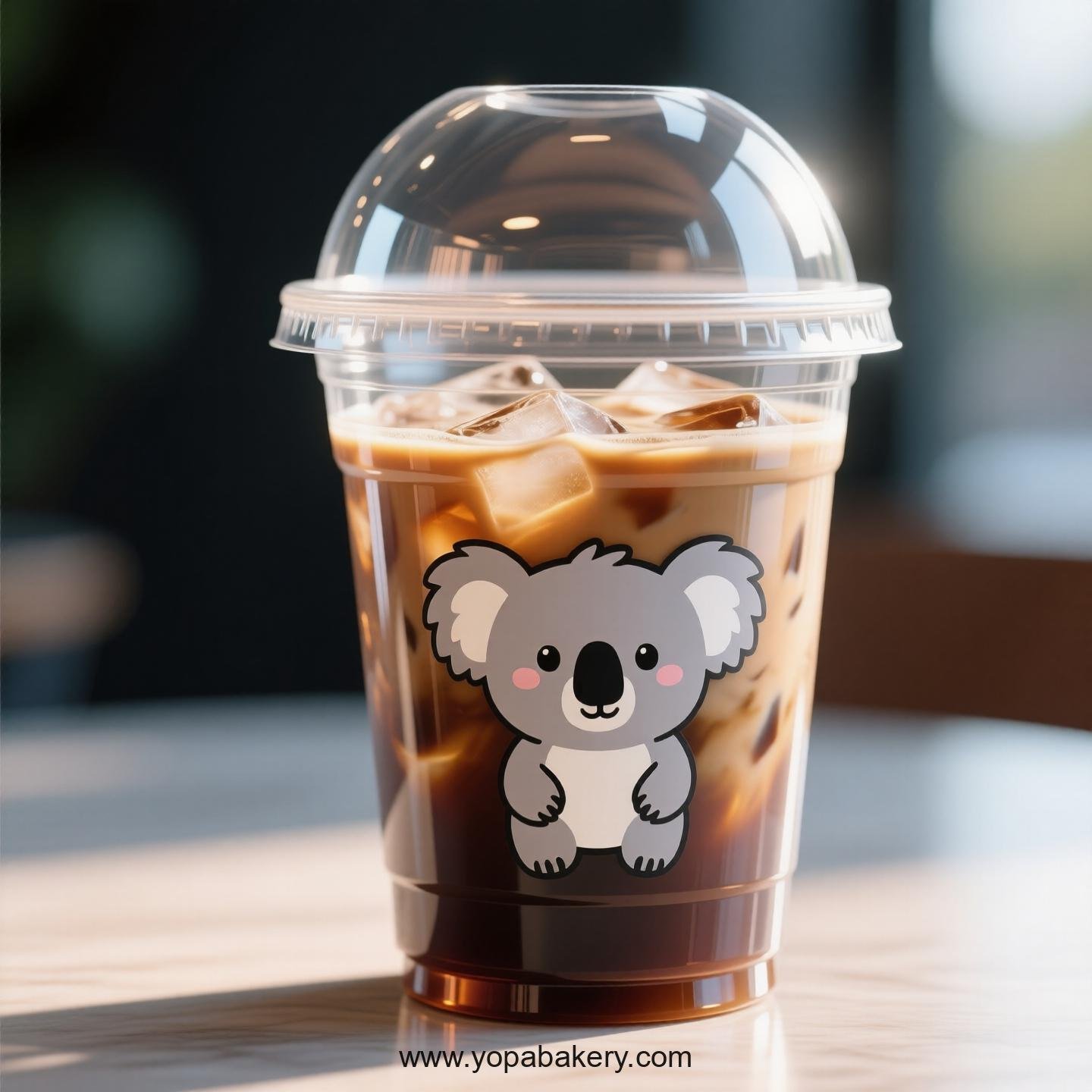 Koala Themed Clear Plastic Cups - Disposable PP & PET Coffee Cups with Lids