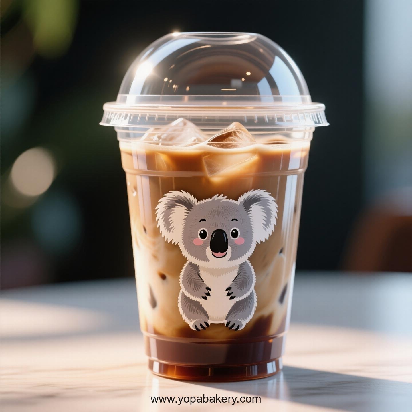 Koala Themed Clear Plastic Cups - Disposable PP & PET Coffee Cups with Lids