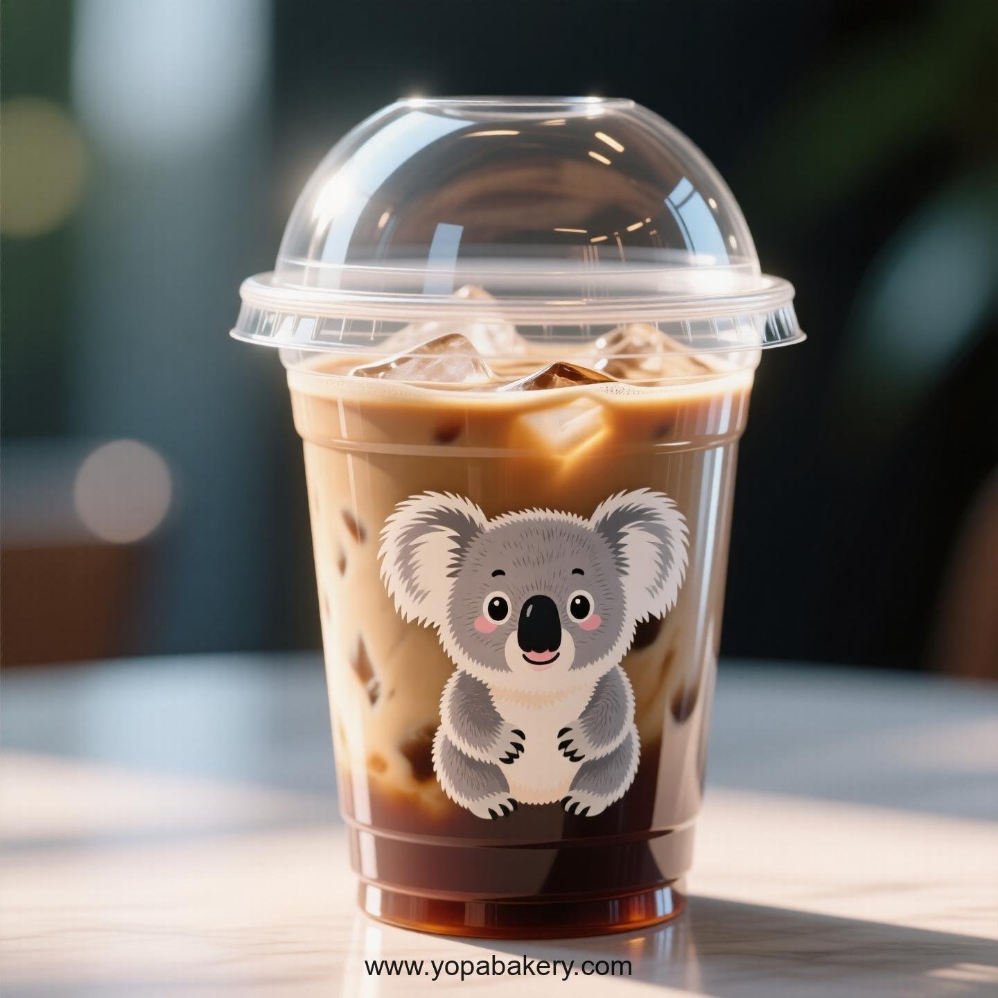 Koala Themed Clear Plastic Cups - Disposable PP & PET Coffee Cups with Lids