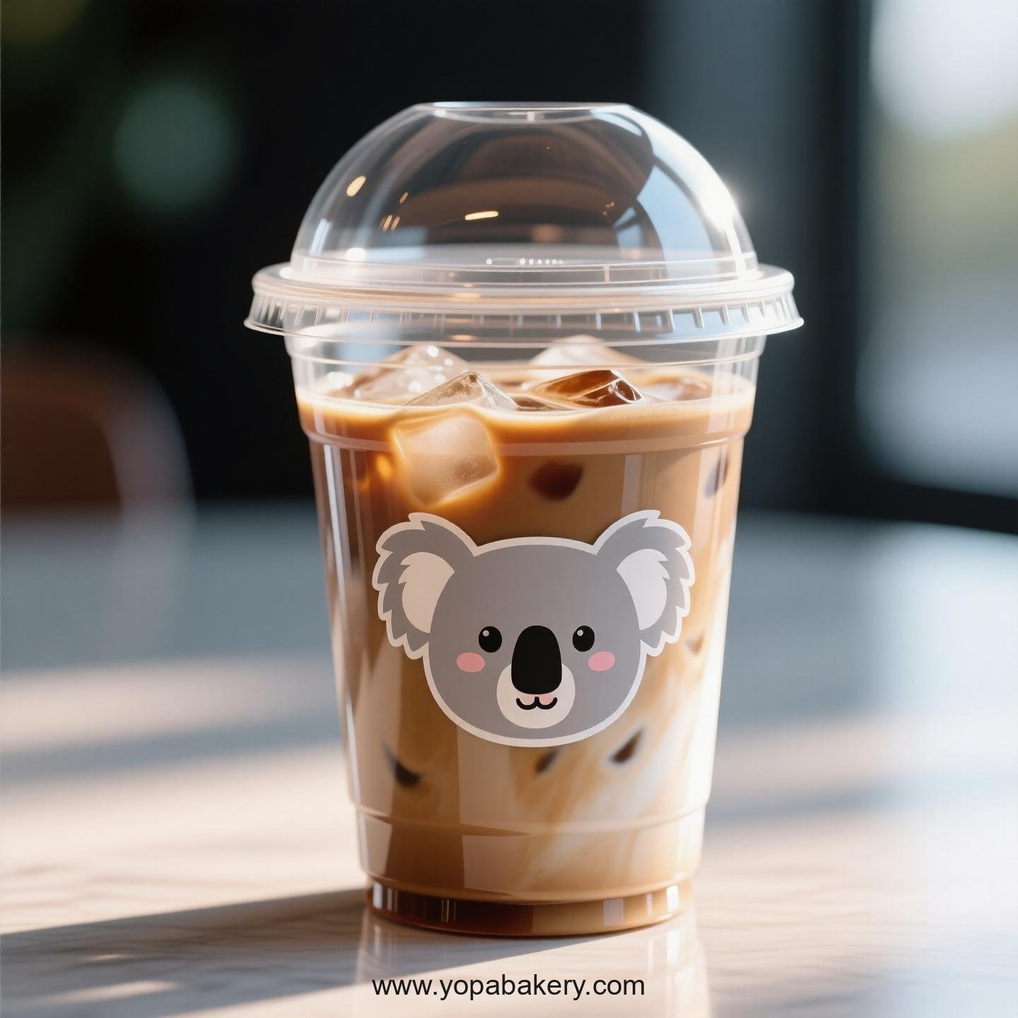 Koala Themed Clear Plastic Cups - Disposable PP & PET Coffee Cups with Lids