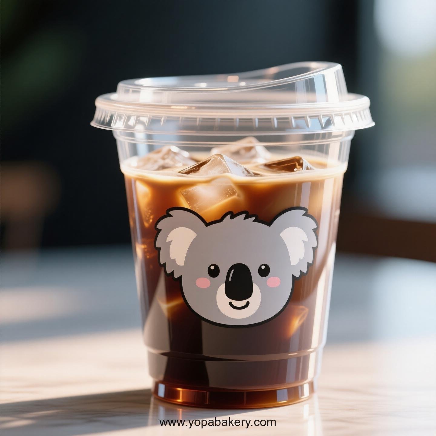 Koala Themed Clear Plastic Cups - Disposable PP & PET Coffee Cups with Lids