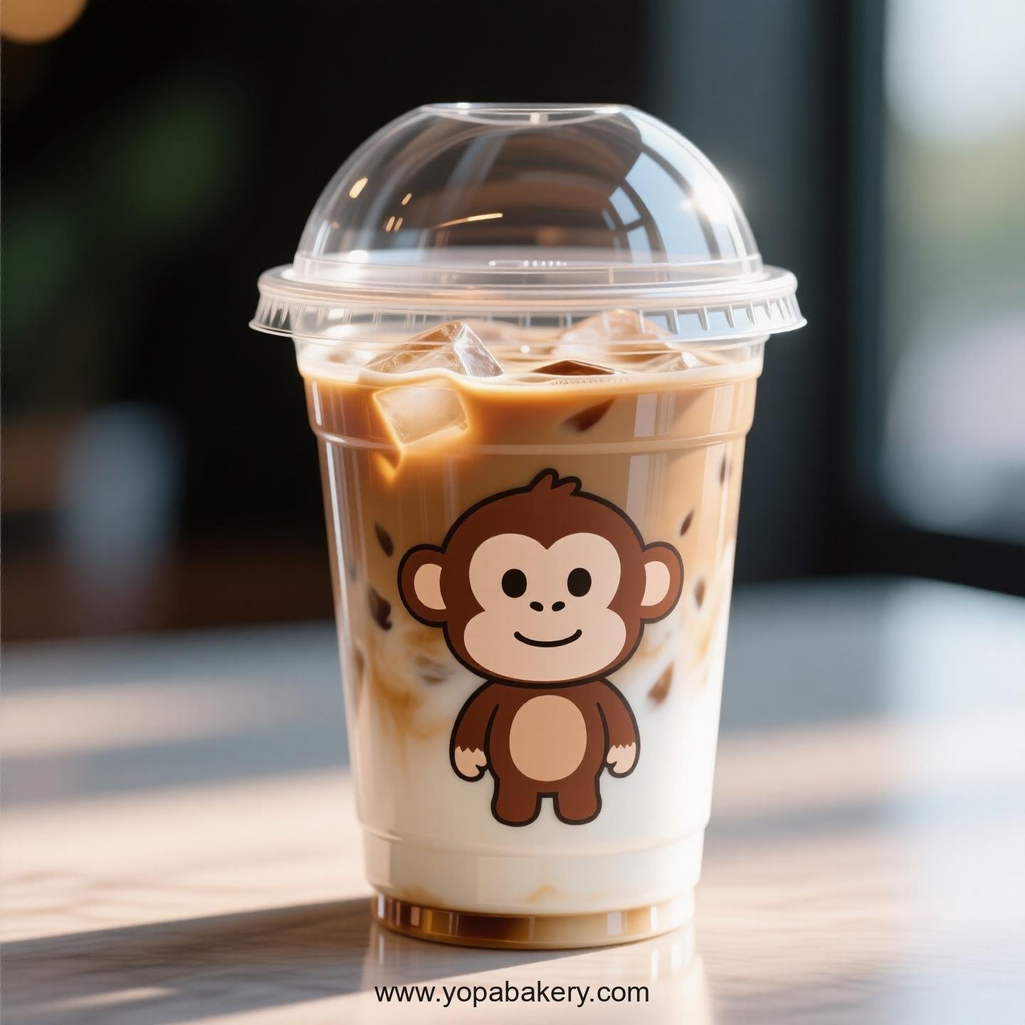 Monkey Themed Clear Plastic Cups - Disposable PP & PET Coffee Cups with Lids