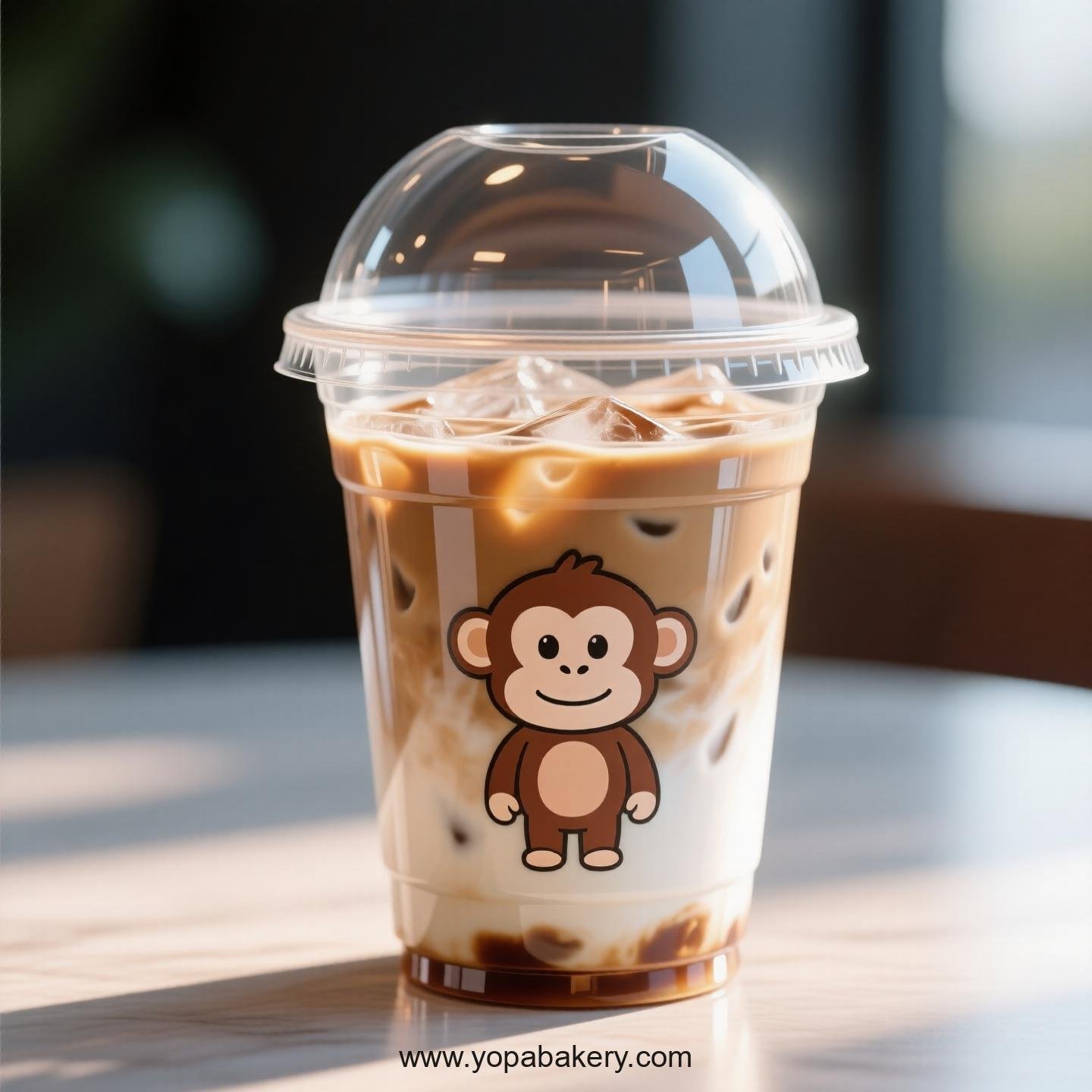 Monkey Themed Clear Plastic Cups - Disposable PP & PET Coffee Cups with Lids