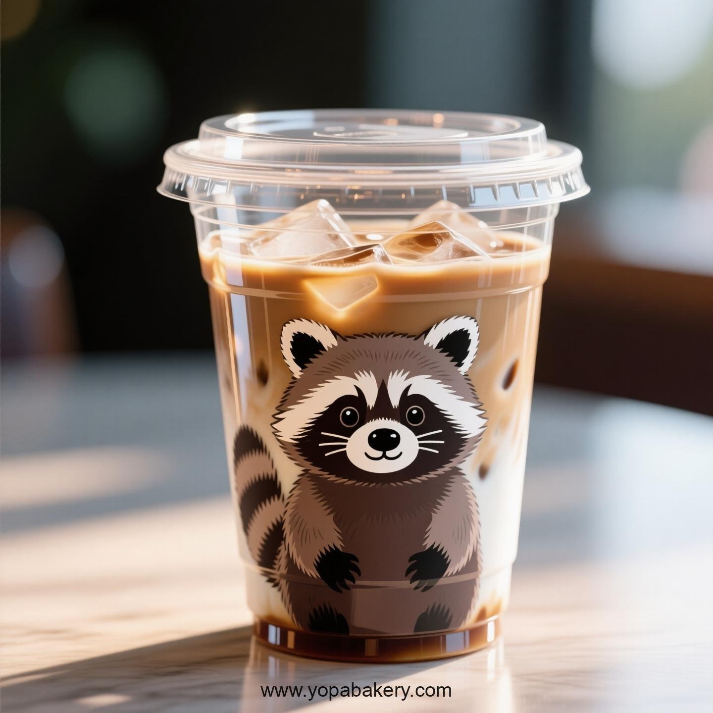 Raccoon Themed Clear Plastic Cups - Disposable PP & PET Coffee Cups with Lids