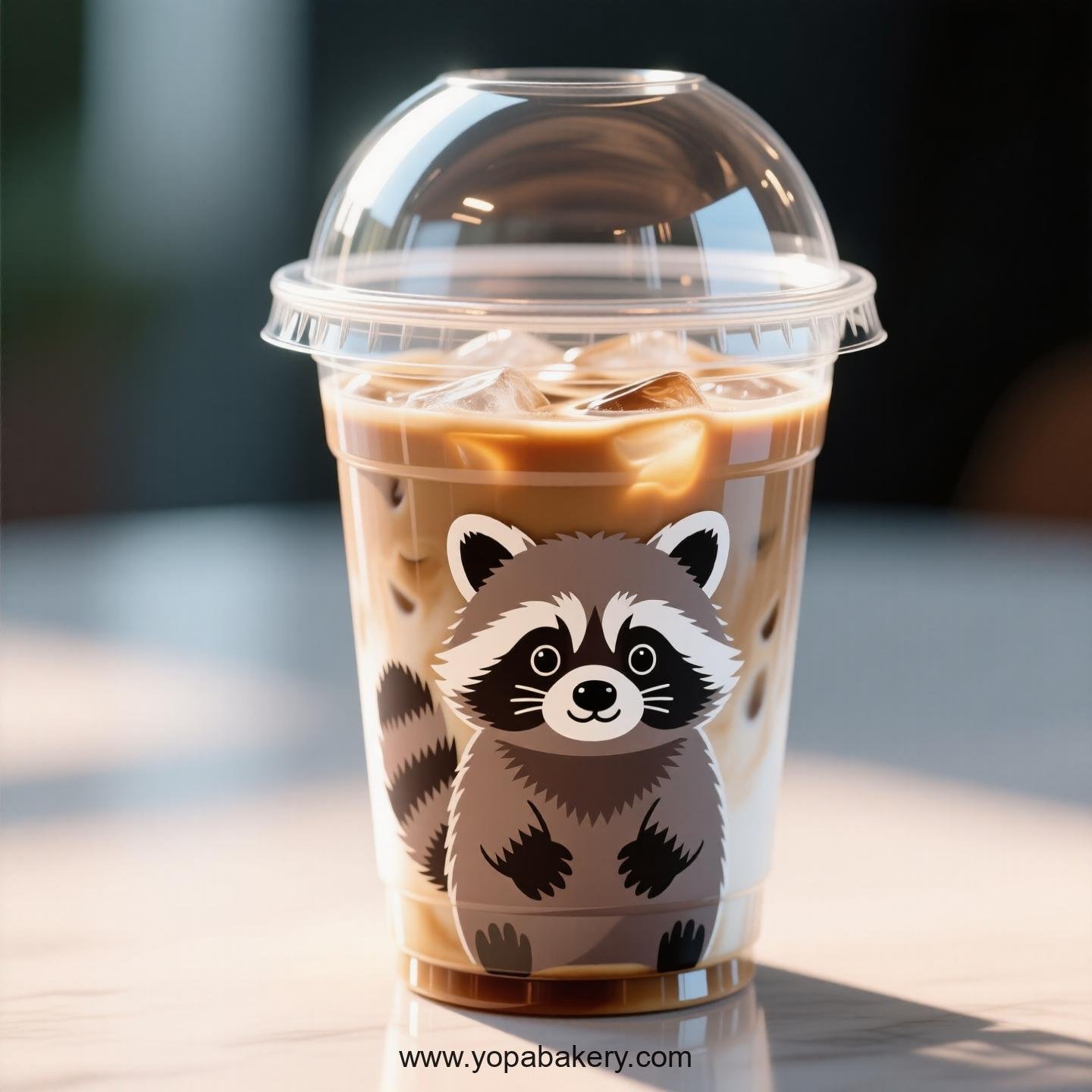 Raccoon Themed Clear Plastic Cups - Disposable PP & PET Coffee Cups with Lids