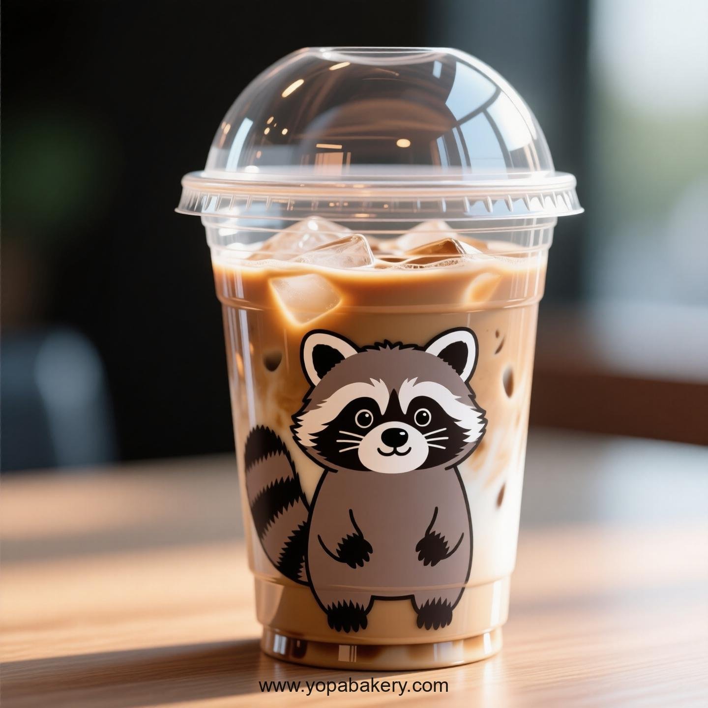 Raccoon Themed Clear Plastic Cups - Disposable PP & PET Coffee Cups with Lids