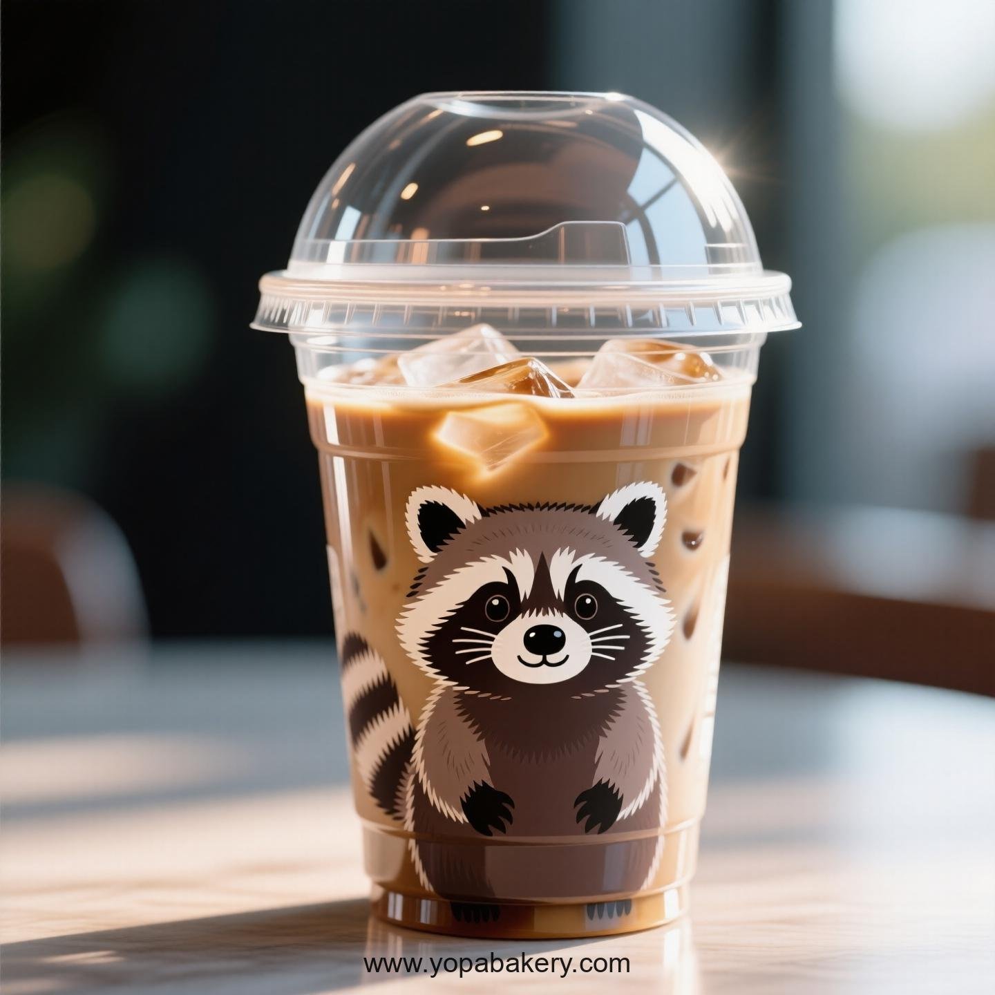 Raccoon Themed Clear Plastic Cups - Disposable PP & PET Coffee Cups with Lids