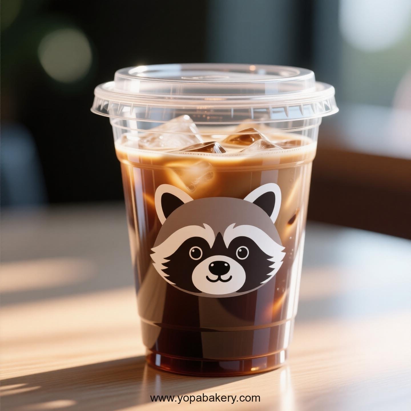 Raccoon Themed Clear Plastic Cups - Disposable PP & PET Coffee Cups with Lids
