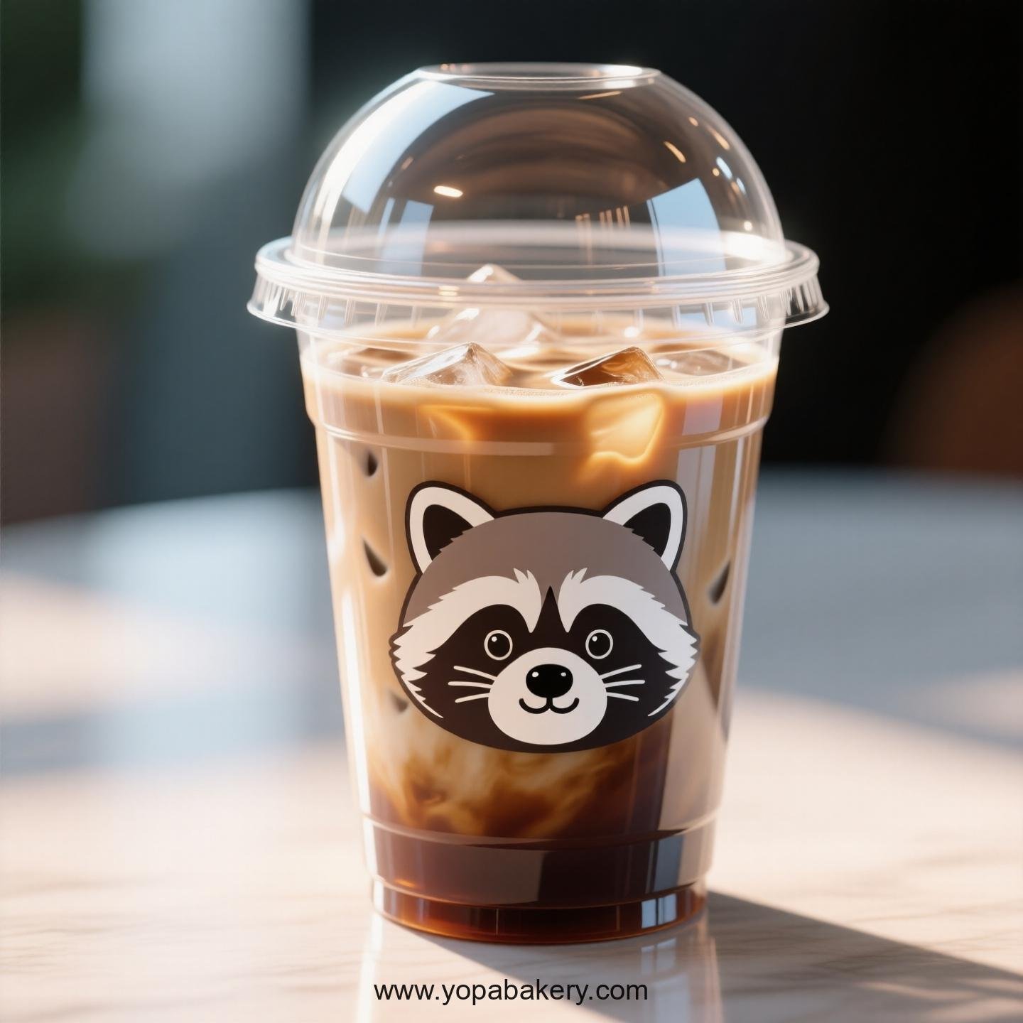 Raccoon Themed Clear Plastic Cups - Disposable PP & PET Coffee Cups with Lids