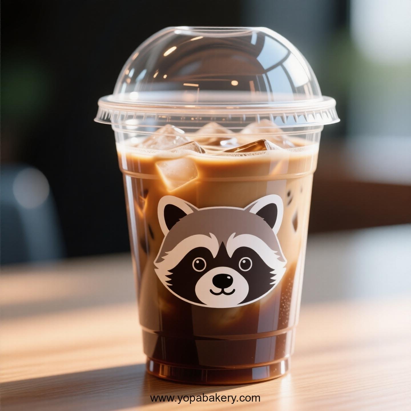 Raccoon Themed Clear Plastic Cups - Disposable PP & PET Coffee Cups with Lids