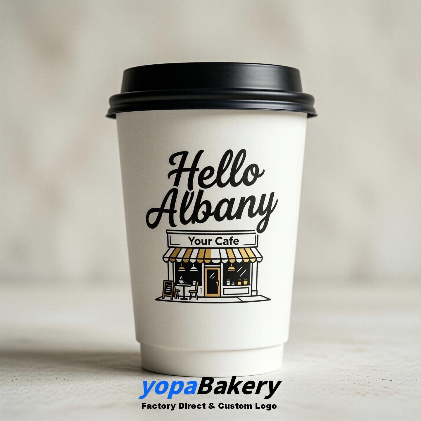 'Hello Albany' Paper Coffee Cups | Albany Cafe Packaging Design Agency