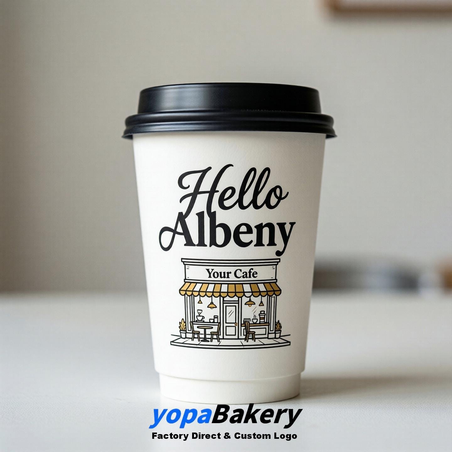 'Hello Albany' Paper Coffee Cups | Albany Cafe Packaging Design Agency