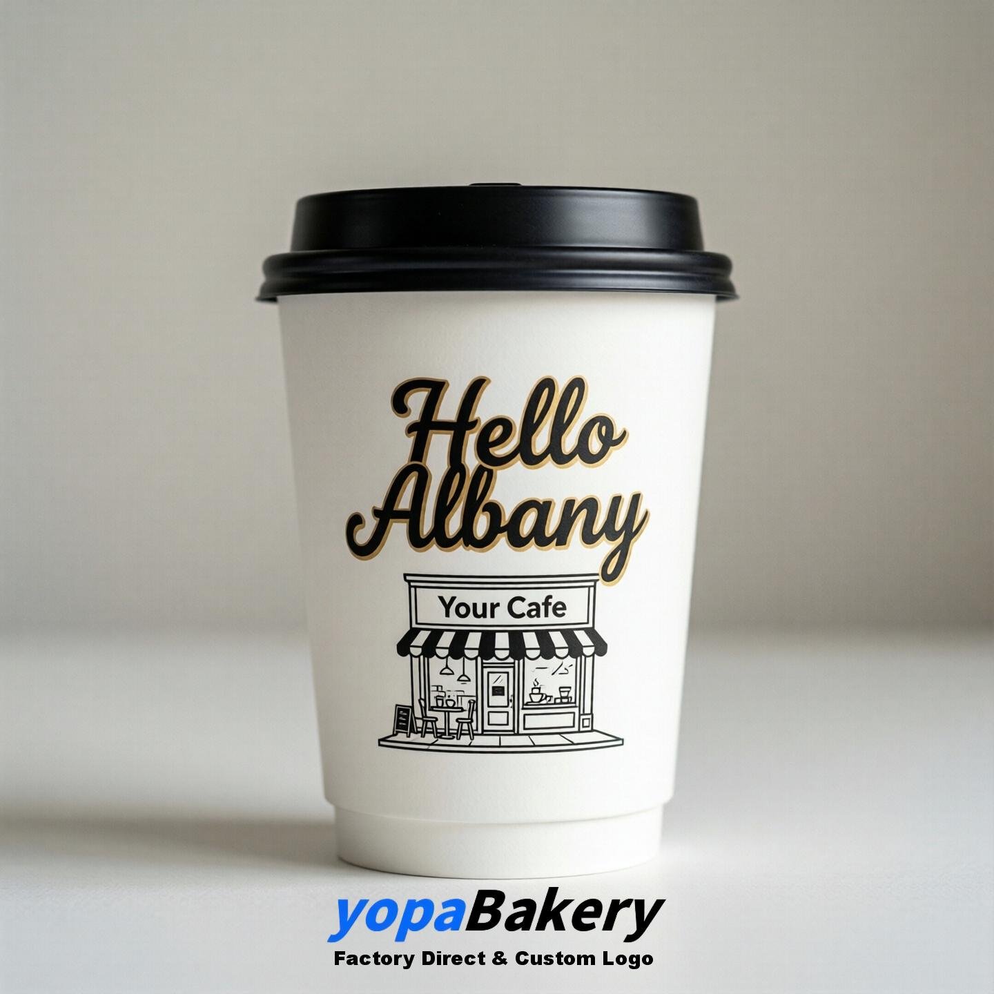 'Hello Albany' Paper Coffee Cups | Albany Cafe Packaging Design Agency