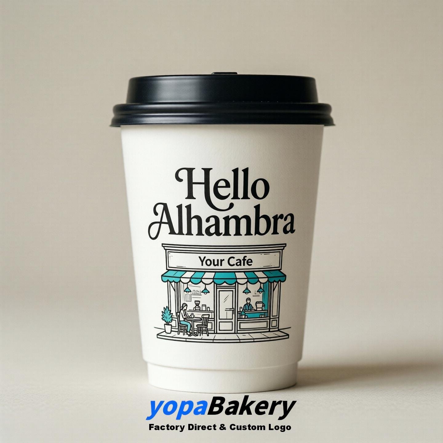 'Hello Alhambra' Paper Coffee Cups | Alhambra Cafe Packaging Design Agency