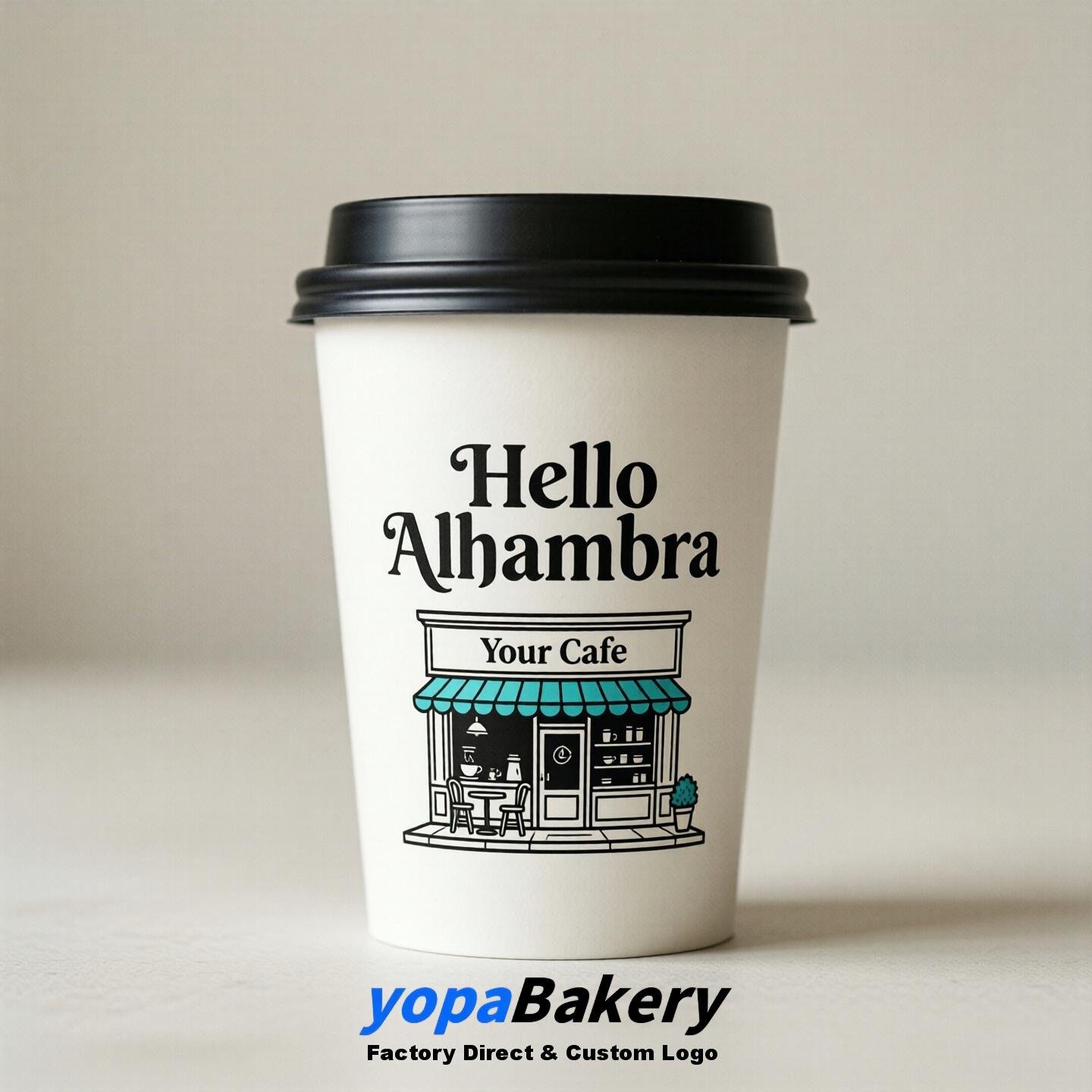 'Hello Alhambra' Paper Coffee Cups | Alhambra Cafe Packaging Design Agency