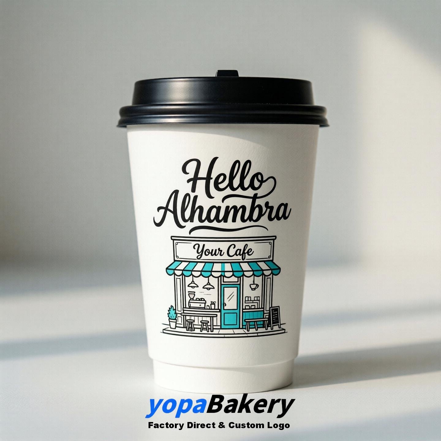 'Hello Alhambra' Paper Coffee Cups | Alhambra Cafe Packaging Design Agency