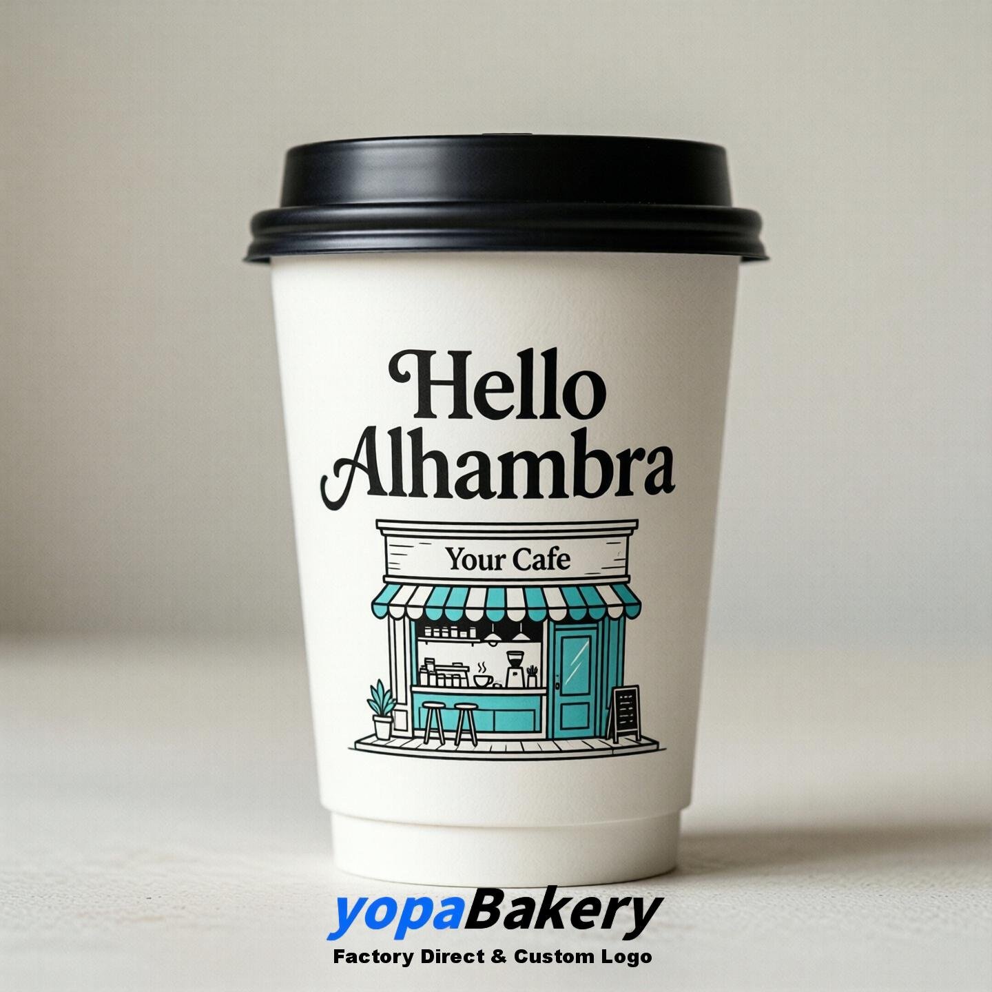 'Hello Alhambra' Paper Coffee Cups | Alhambra Cafe Packaging Design Agency