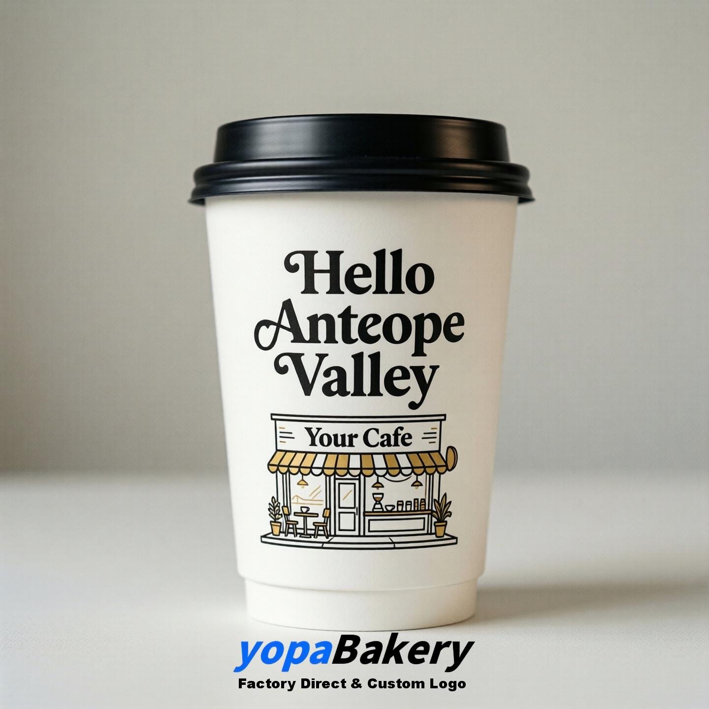'Welcome to Antelope Valley' Paper Coffee Cups | Antelope Valley Cafe Packaging Design Firm