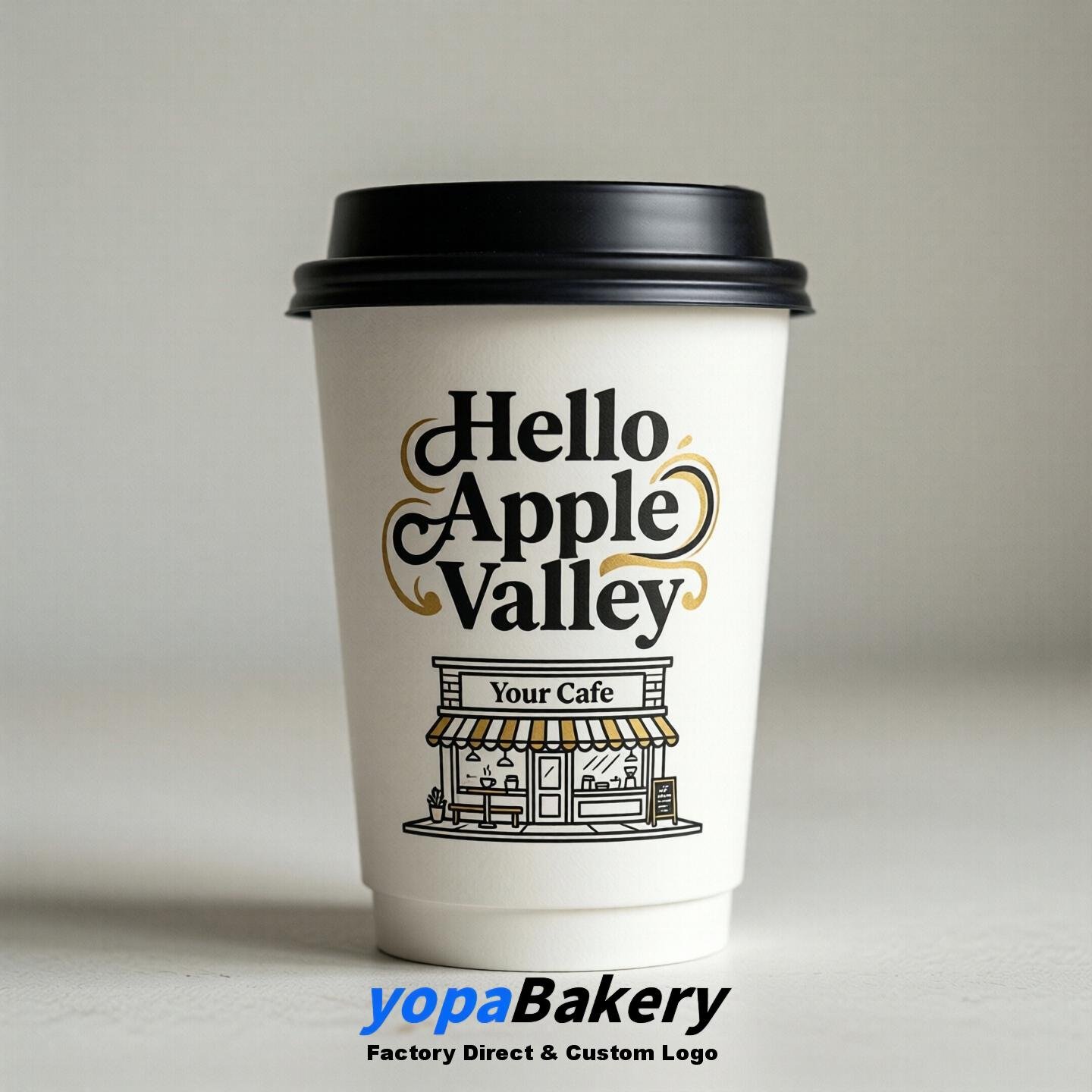 'Hello Apple Valley' Paper Coffee Cups | Apple Valley Cafe Packaging Design Agency