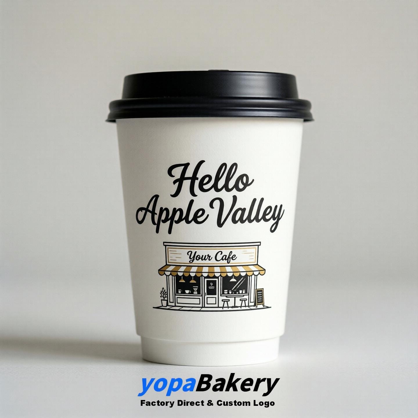 'Hello Apple Valley' Paper Coffee Cups | Apple Valley Cafe Packaging Design Agency